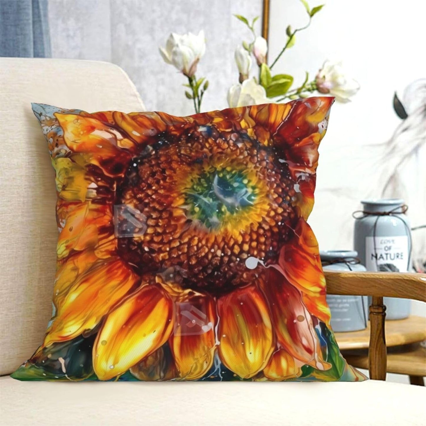 All-Season Square Pillow Covers 18"X18", Sunflower, Decorative Throw Pillow Covers for Sofa Bed Couch, Hidden Zipper Cushion Cover, Square Lumbar & Accent Pillowcases for Home Decor