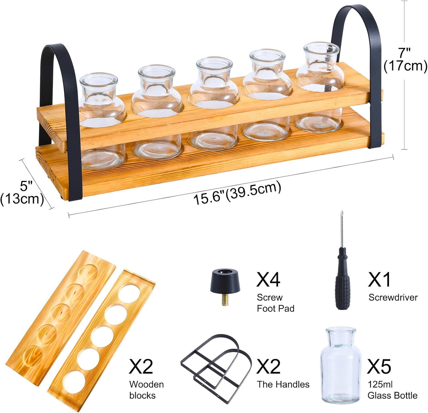 Plant Propagation Station with Wood Stand, Desktop Terrarium for Hydroponic, Flower Vase for Home, Kitchen, Office Decor, Plants Lover Gifts