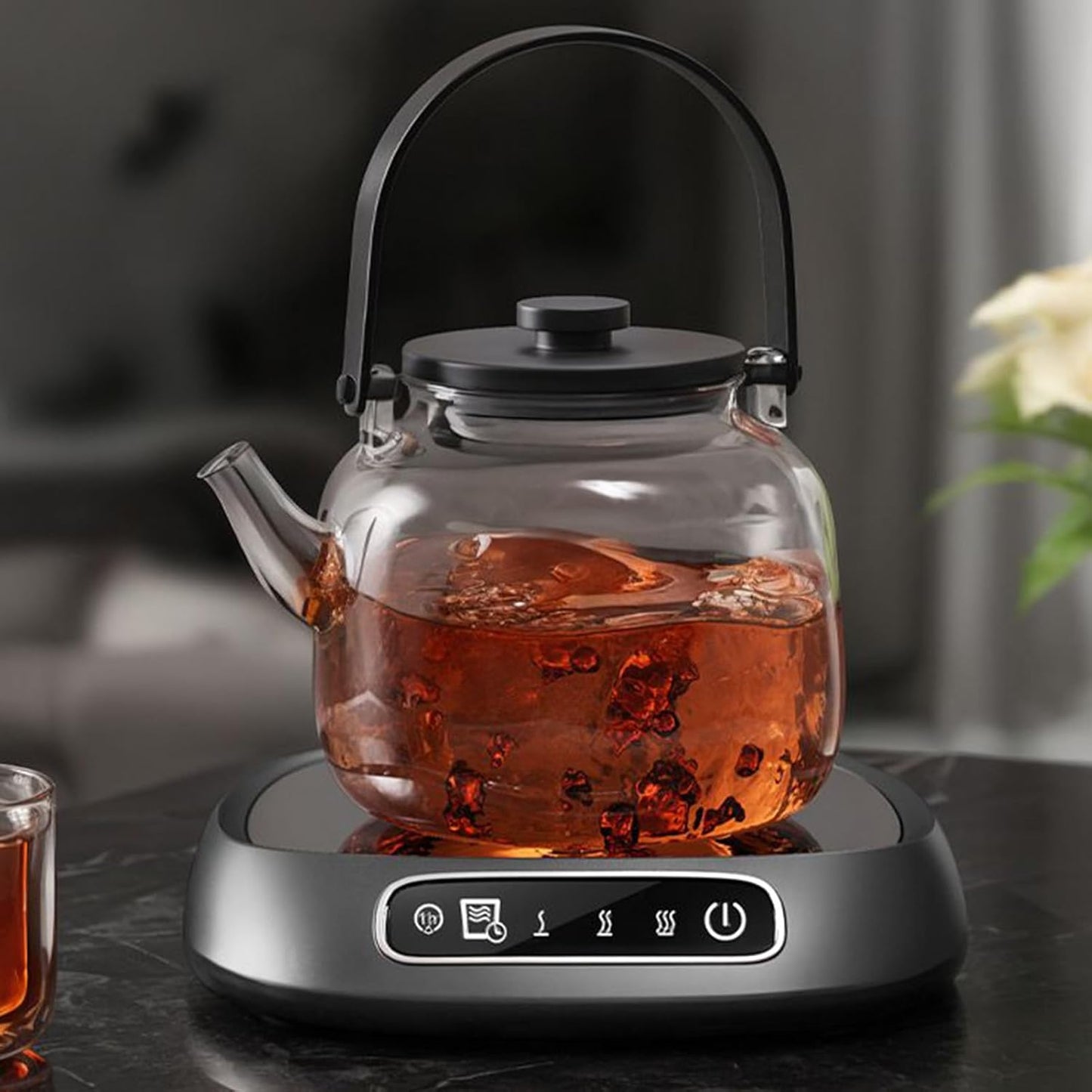 Heat Touch – Coffee Mug Warmer for Drink Temperature Hold | Screen Touch Heating Pad with Electric Ceramic Plate, Stable Heat Output & Compact Desk Friendly Design for Chocolate Enjoyment, Tea Breaks,