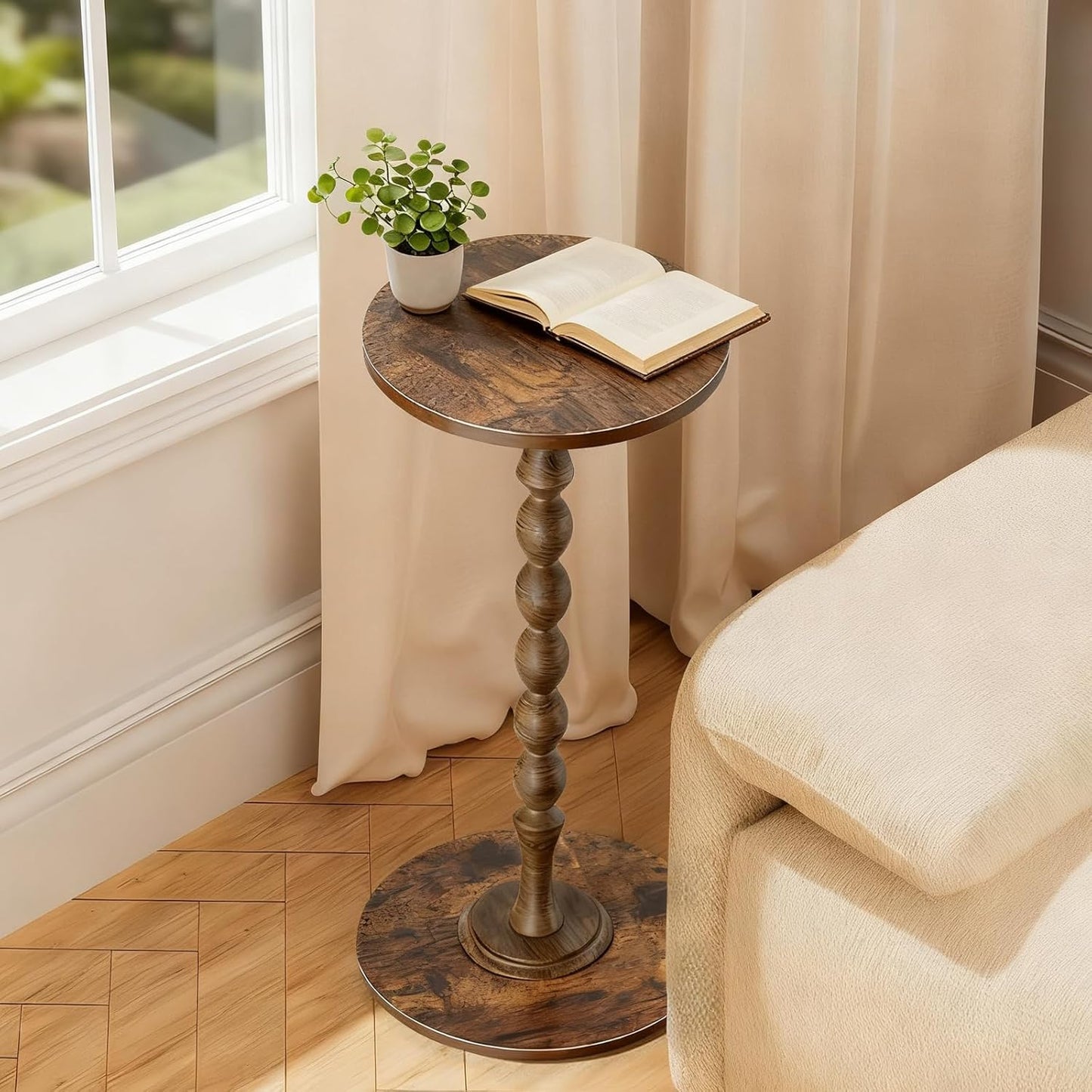 Side Table - Round Side Table, Small End Table, Luxury Living Room Side Tables for Small Spaces for Living Room, Bedroom, Bathroom, Corners and Office, Rustic Brown