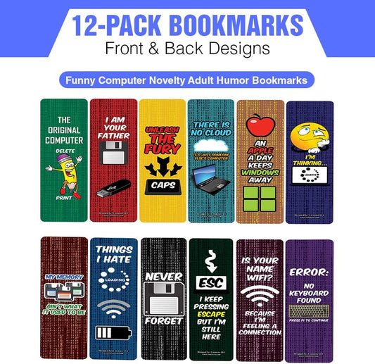 Creanoso Funny Computer Novelty Adult Humor Bookmarks (2-Sets X 6 Cards) – Daily Inspirational Card Set – Interesting Book Page Clippers – Great Gifts for Adults and Professionals