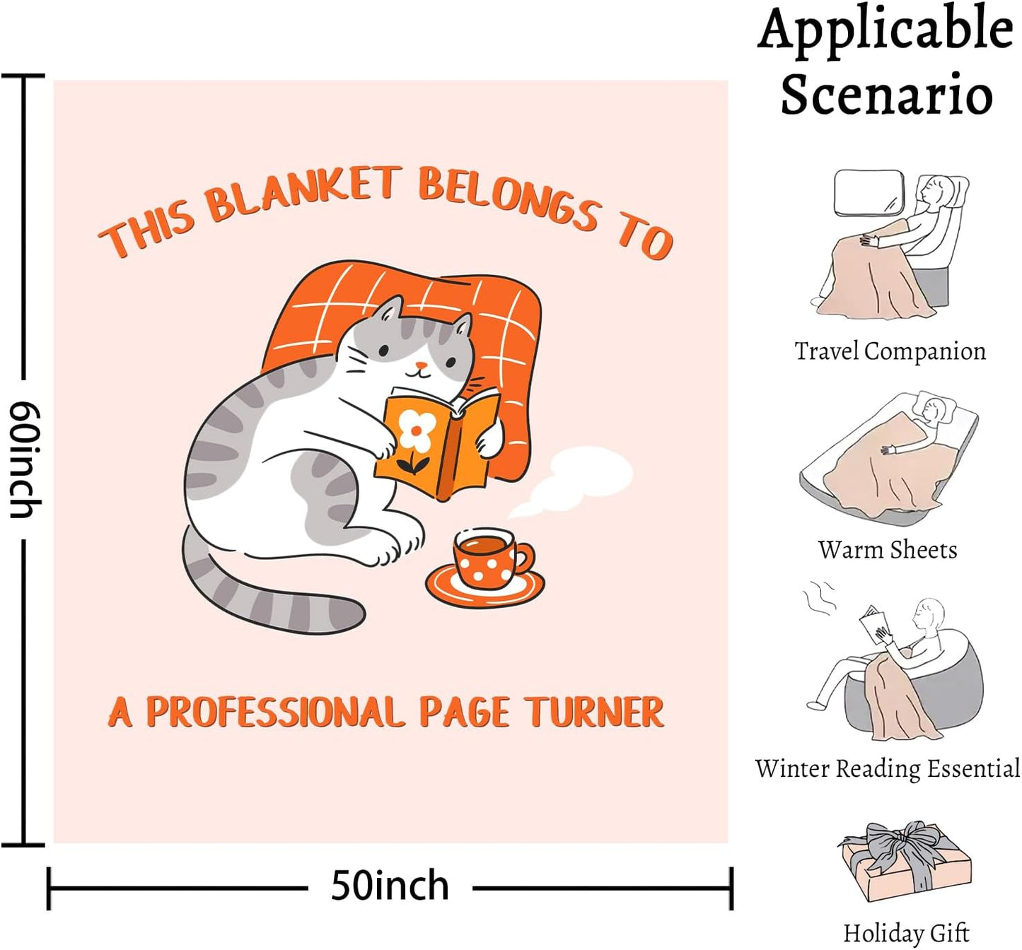 Reading Blanket for Book Lovers Gifts for Reading Lover Women Bookish Presents Soft Fleece Throw Blanket 50"X60"