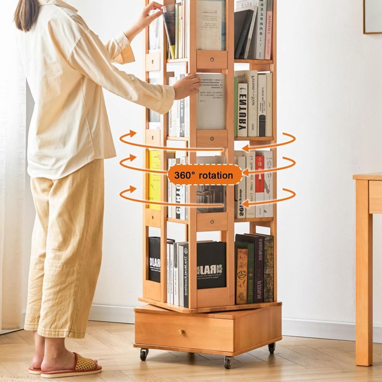 Rotating Bookshelf - 5 Tier 60.5in Bookcase, 360° Display Booksheleves Narrow Swivel Corner Book Shelf Standing Tall Storage Rack Adult Bedroom, Living Room (A 154cm/60.5in) (B 154cm/60.5in)