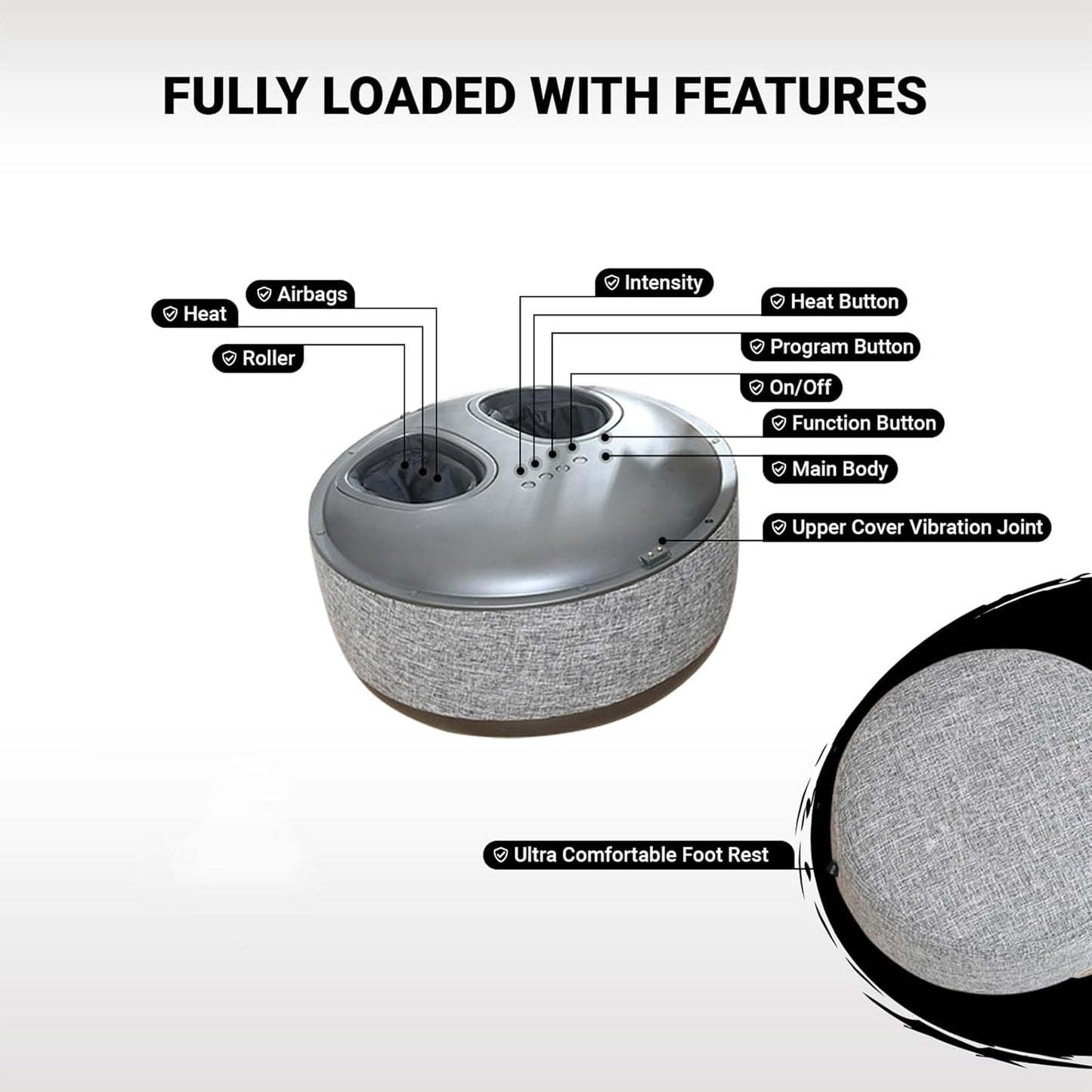 Ottoman Foot Massager by Ottossage, Massaging Ottoman with Removable Lid provides Air Compression, Shiatsu kneading, intense vibration and heat therapy. Extra Powerful with upgraded li-ion battery.