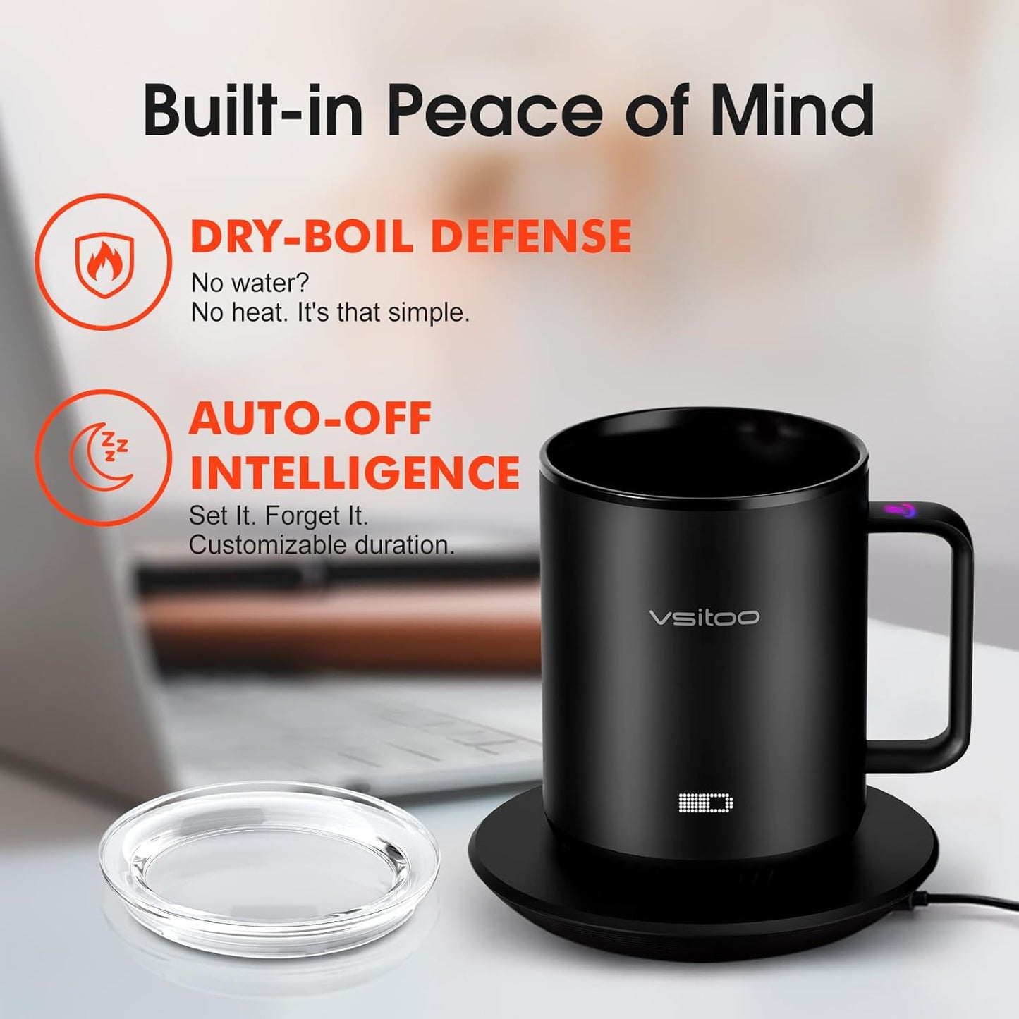 Vsitoo S3 12oz Heated Mug - Temperature Control Smart Mug with Mug Warmer, Perfect for Espresso, Auto-Sensing AI Heats Drinks to 120-150°F Hands-Free.Ideal for Home/Office/Gifts，Black