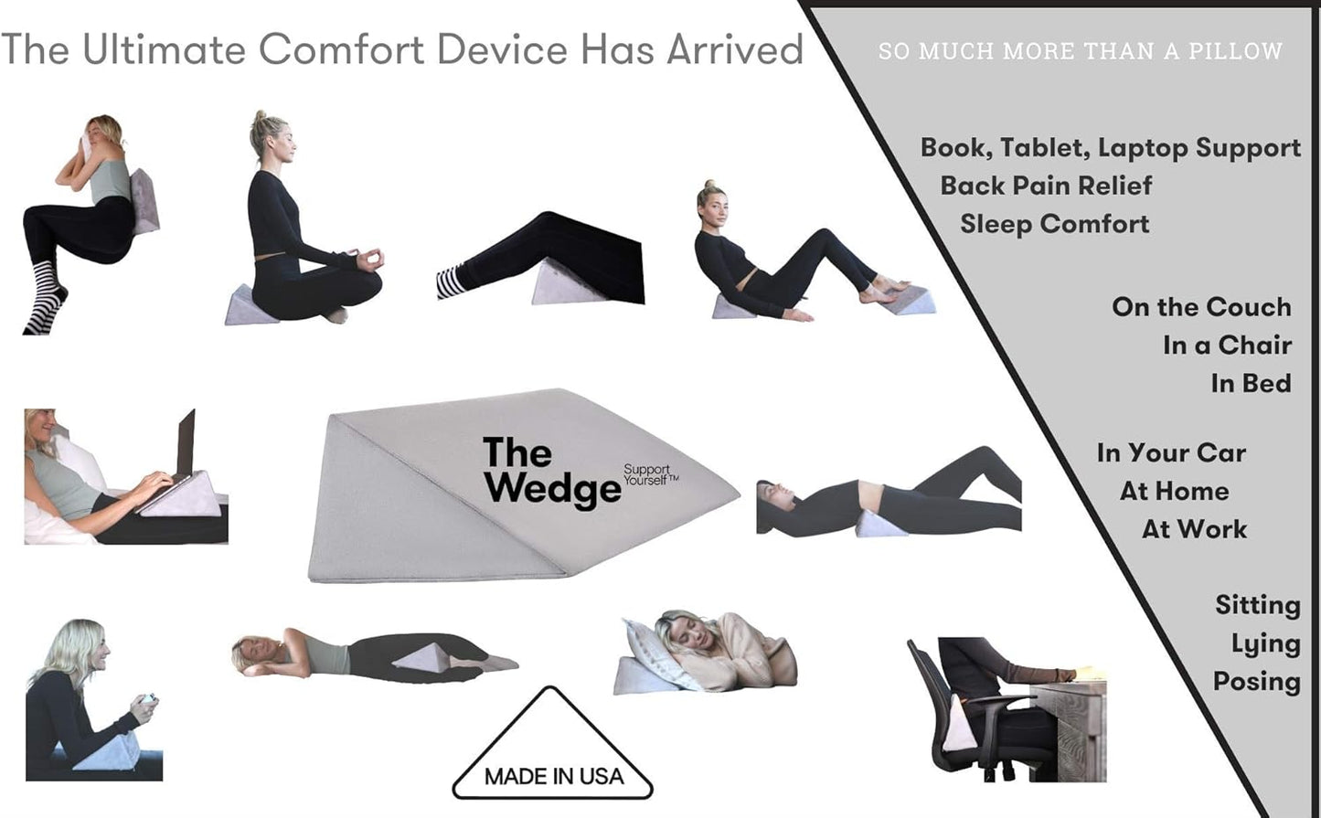 The Wedge Small Wedge Pillow, Positioning Pillow, Positioning Wedge, Foam Wedge, Pregnancy Wedge, Made in USA, Medical Wedge Pillow, Position Pillow, Ramp Pillow, Tablet Pillow, Knee Pillow, Gray