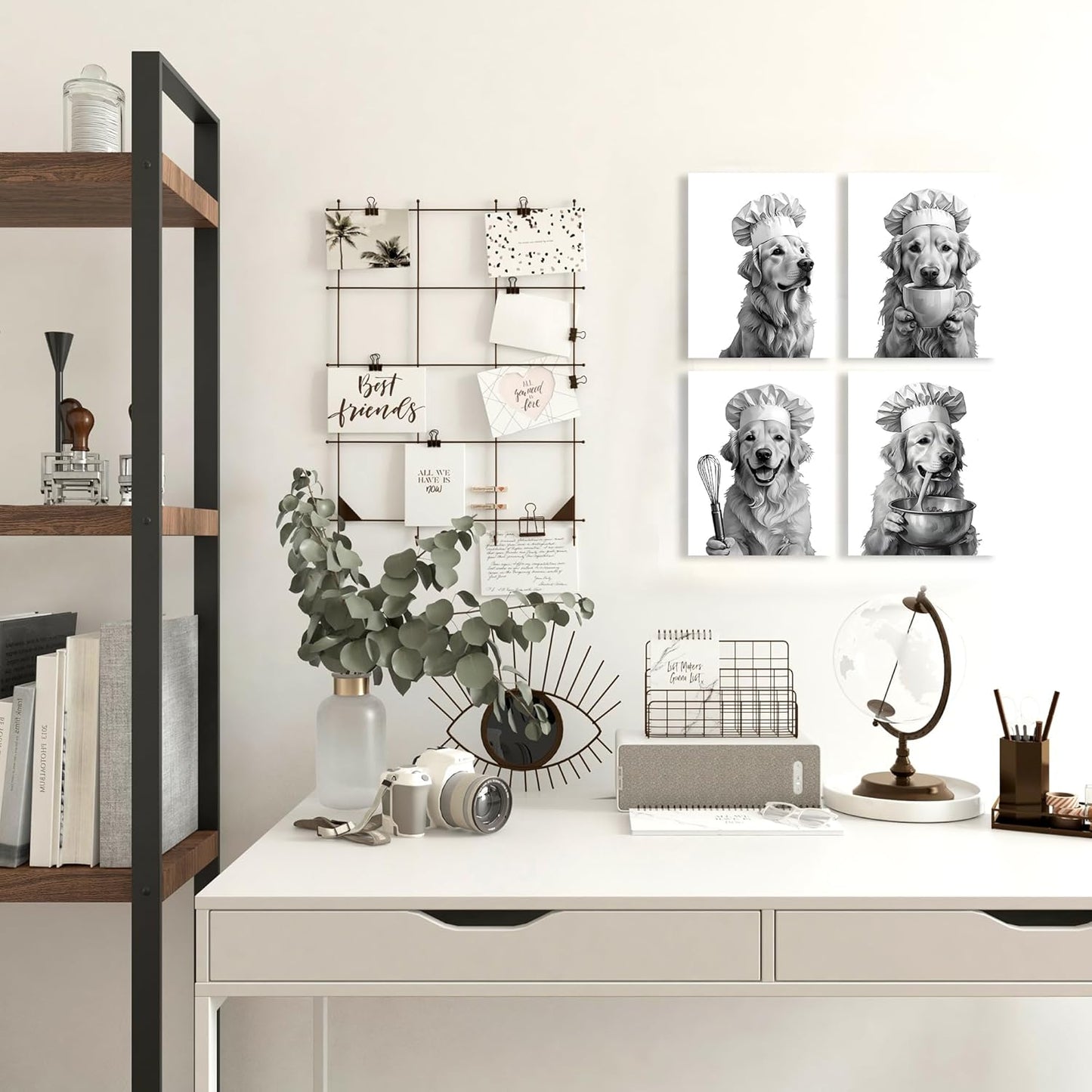 LUKIPOM Funny Golden Retriever Kitchen Wall Art Posters Set of 4, Gifts for Golden Retriever Lovers, Humor Dog Chef Canvas Prints Artwork Wall Decor for Kitchen Home, 8x10 Unframed