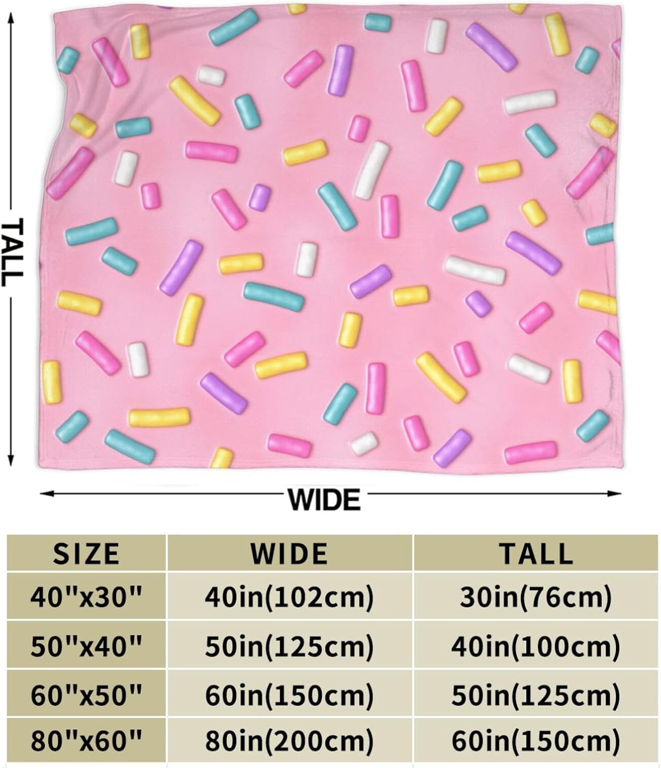 Pink Girly Donut Sprinkles Throw Blanket Super Soft Warm Bed Blankets for Couch Bedroom Sofa Office Car, All Season Cozy Flannel Plush Blanket Gifts for Girls Boys Teens Adults 60"x50"