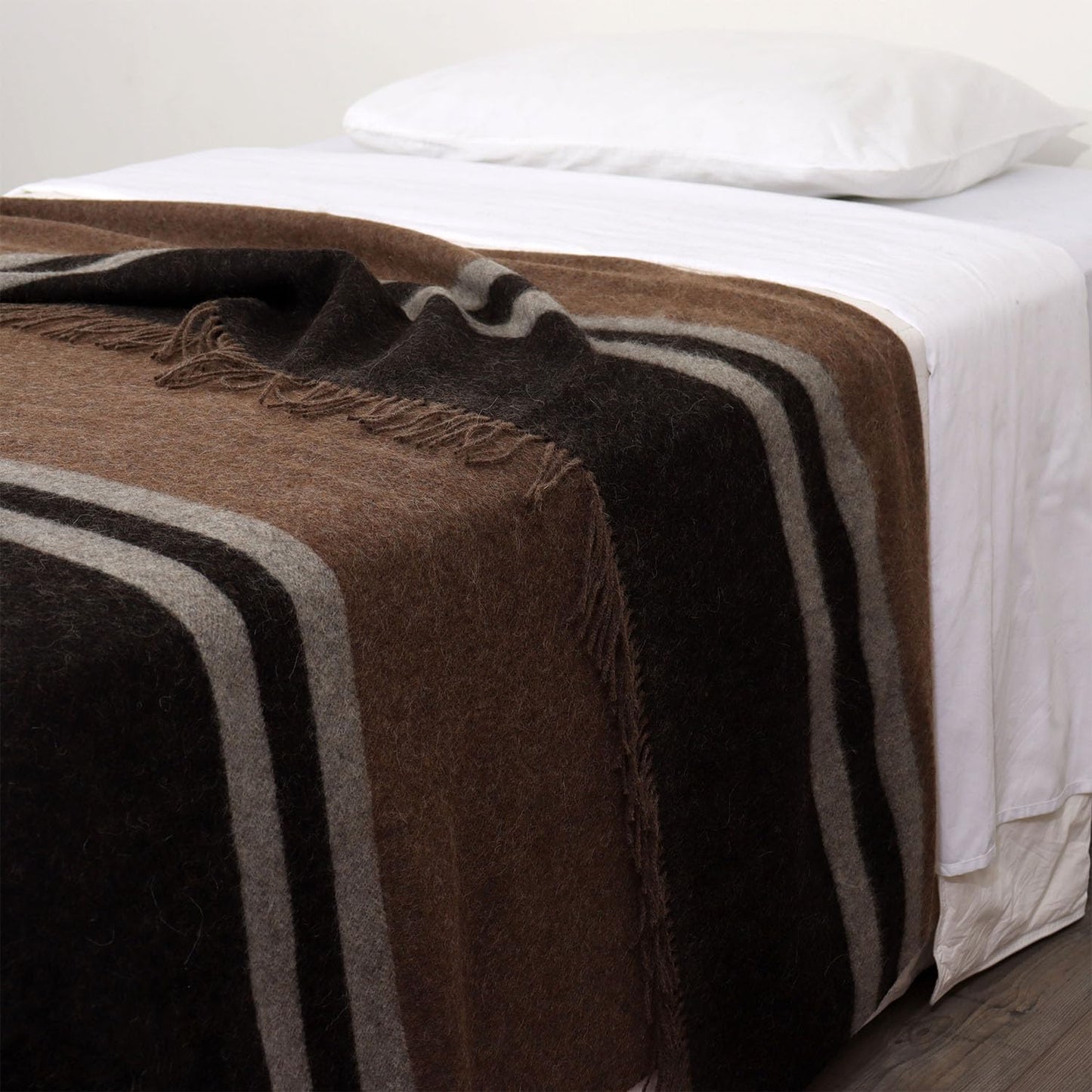 Superfine Alpaca Wool Throw Blanket - Lightweight Alpaca Merino Wool Throw Blankets | Soft Peruvian Alpaca Blanket Wool Blanket Striped Design 63" x 52" (Desert Sand/Espresso/Ash Gray)