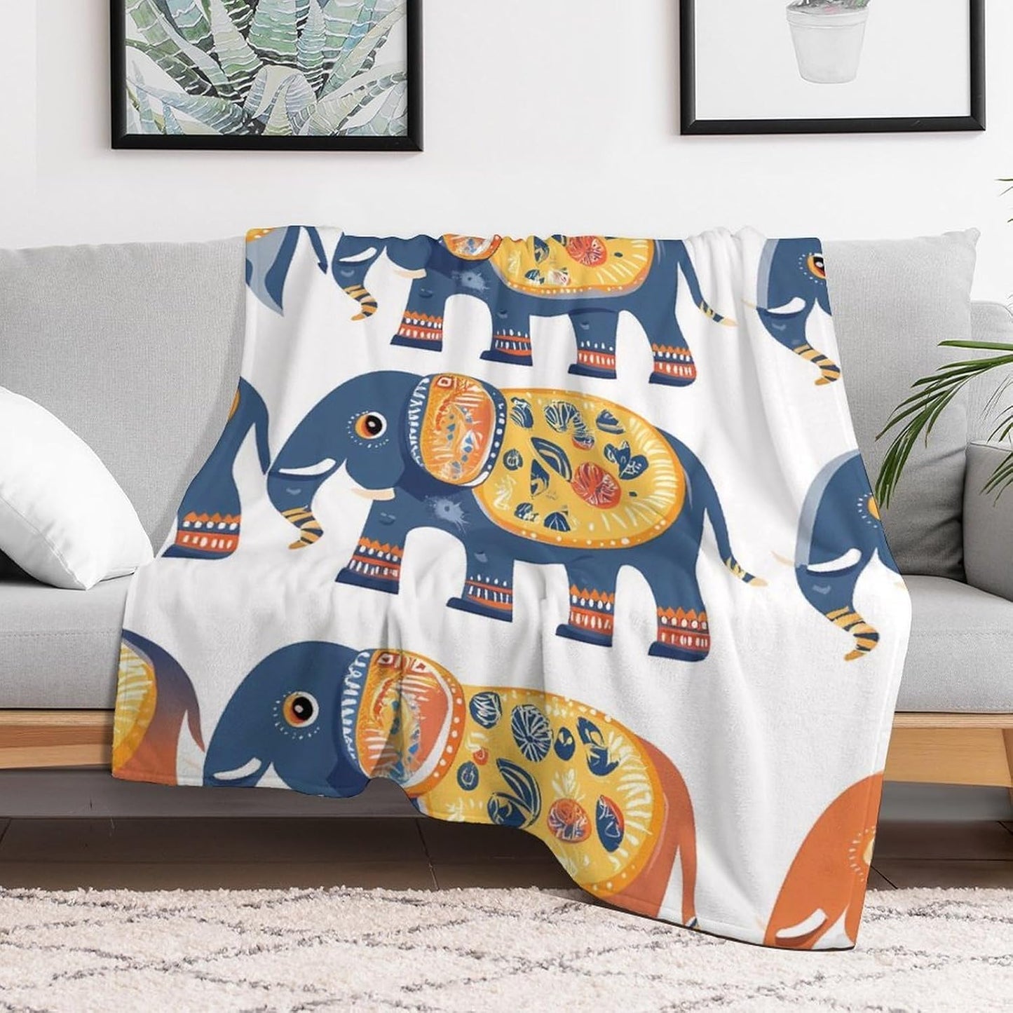 Boho Elephant Throw Blanket for Couch Bed Plush Cozy Fuzzy Flannel Blanket for All Season 50"x70"