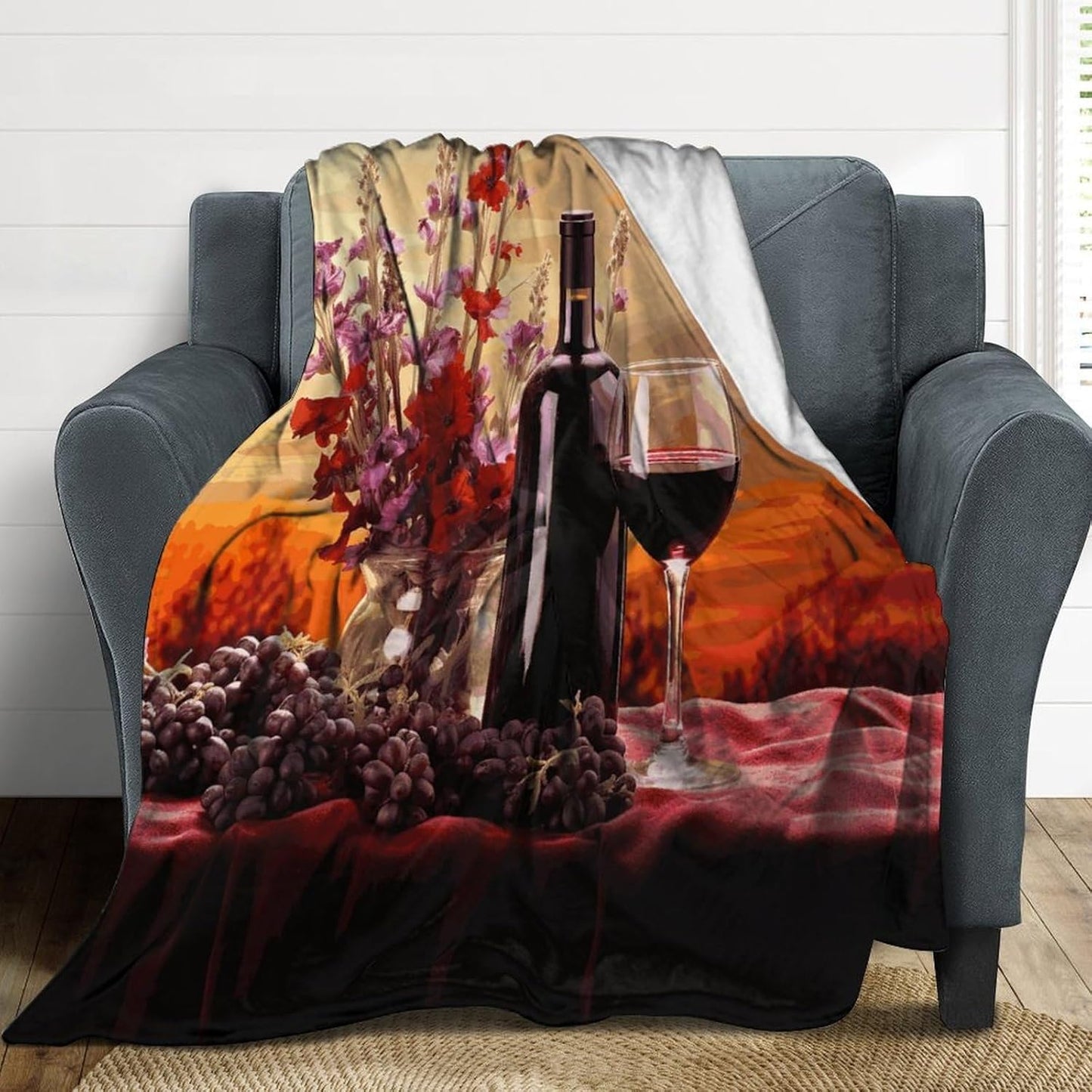 Red Wine Flower Blanket Super Soft Lightweight Throw Blanket Cute Cozy Warm Bed Blanket Decorative Fuzzy Blanket All-Season Home Decor Gift for Sofa Couch Living Room 40"*50" （100 * 130cm）