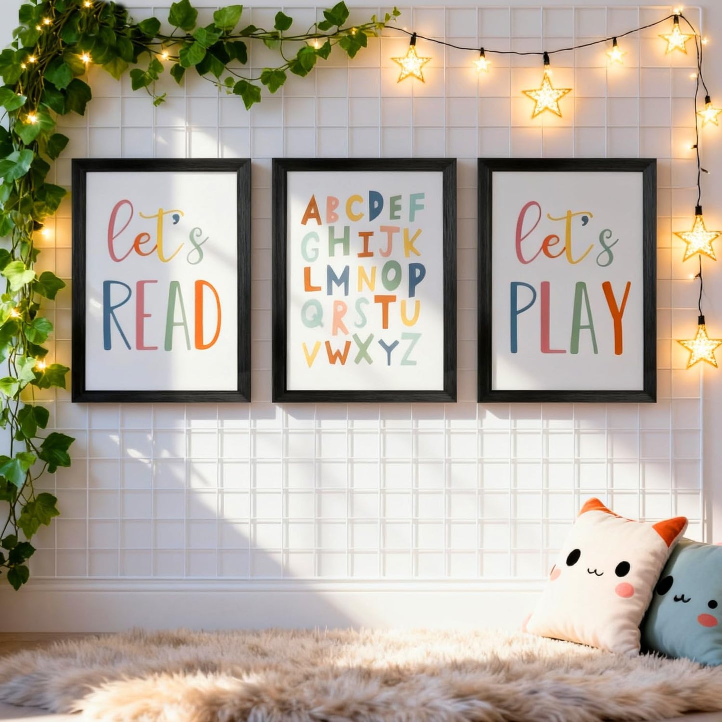 3 PCS Alphabet Numbers Framed Playroom Wall Decor, 16x11 Classroom Must Haves Kids Art Alphabet Poster, Educational ABC Wall Decor for Nursery, Classroom, Boy Girl Room, Black