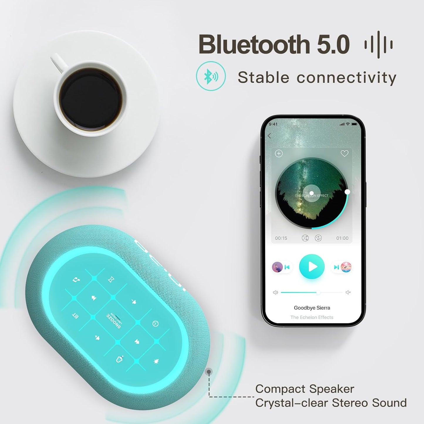 ANJANK White Noise Sound Machine Alarm Clock with HiFi Bluetooth Speaker, 21 Soothing Sounds/7 Night Lights/8 Alarm Sounds/30-Level Volume/0-100% Dimmer, Noise Maker for Boys Teens Kids Sleep, Bedroom