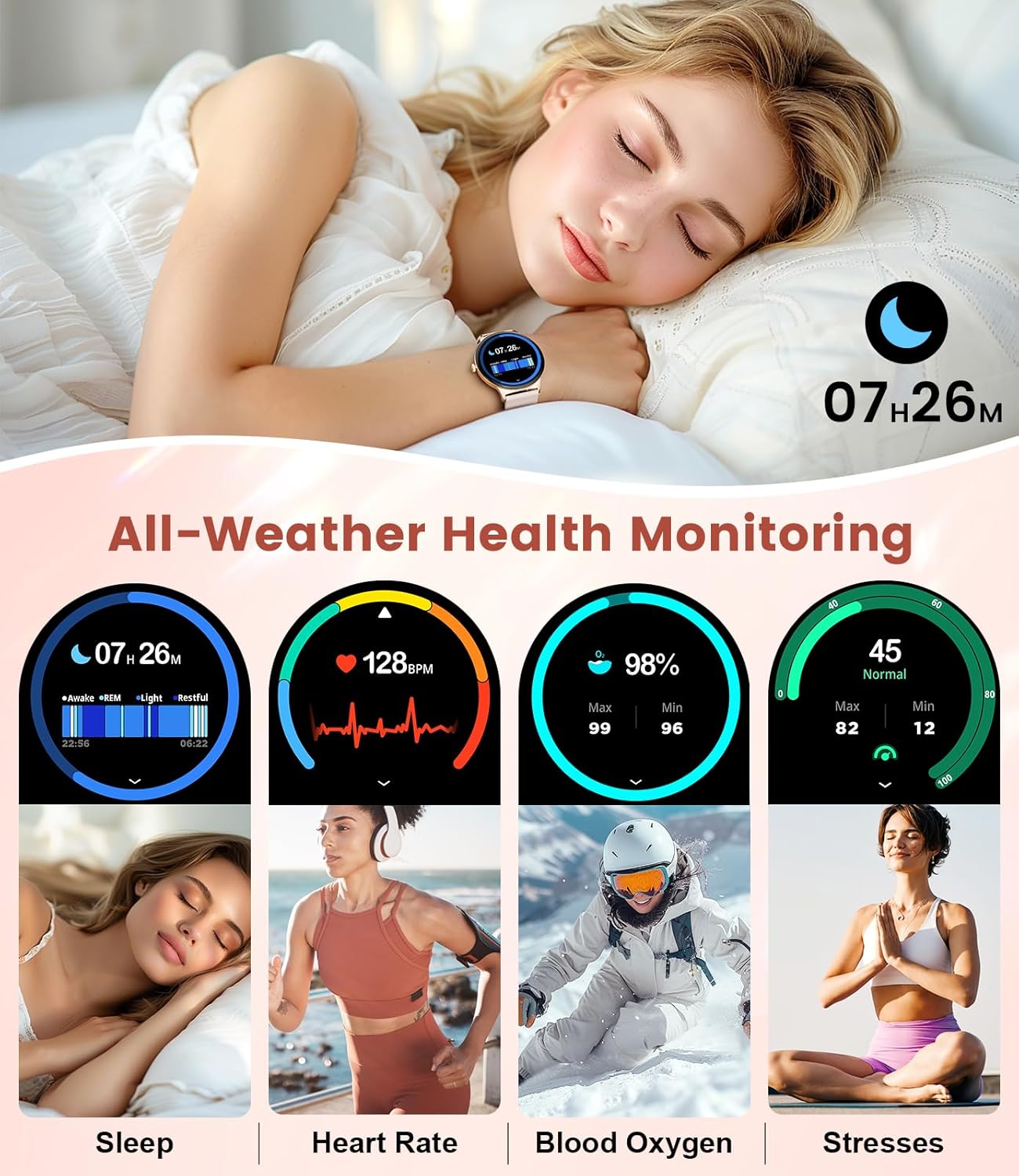 LIGE Smart Watch for Women(Dial/Answer Calls), 1.43" AMOLED HD Display, 100+ Sports Modes Fitness Tracker Watch, 5ATM Waterproof/IP68/Sleep Smartwatch Womens, Ladies Smart Watches for iOS Android