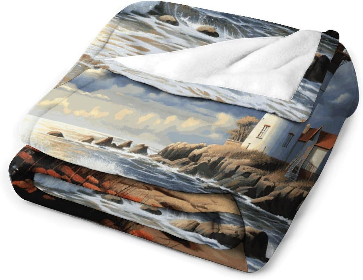 Sea Lighthouse Sandbeach Blanket Super Soft Lightweight Throw Blanket Cute Cozy Warm Bed Blanket Decorative Fuzzy Blanket All-Season Home Decor Gift for Sofa Couch Living Room 50"*60"（130 * 150cm）
