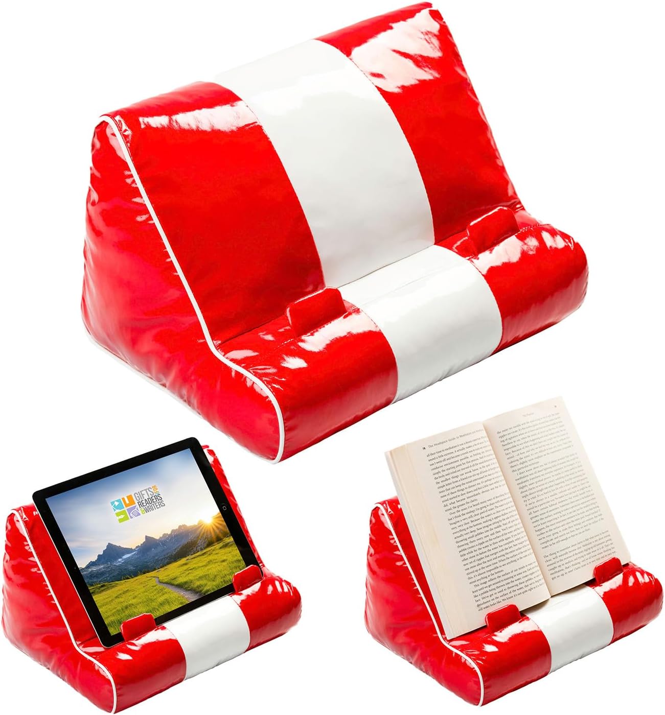 Gifts for Readers & Writers Tablet & Book Stand, Soft Reading Pillow, Book Holder with Pockets for Storage, Suitable for eReader/iPad/Kindle or Galaxy Devices, Book Couch Diner