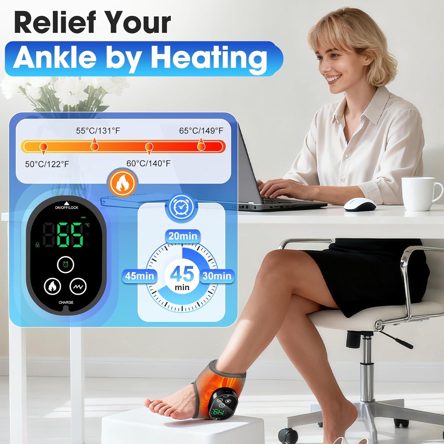Cordless Neuropathy Foot Massager, Rechargeable Ankle Heating Pad for Pain Relief, Foot and Ankle Massage for Circulation, Suitable for Reduce Fatigue and Plantar Fasciitis, Travel & Home Use