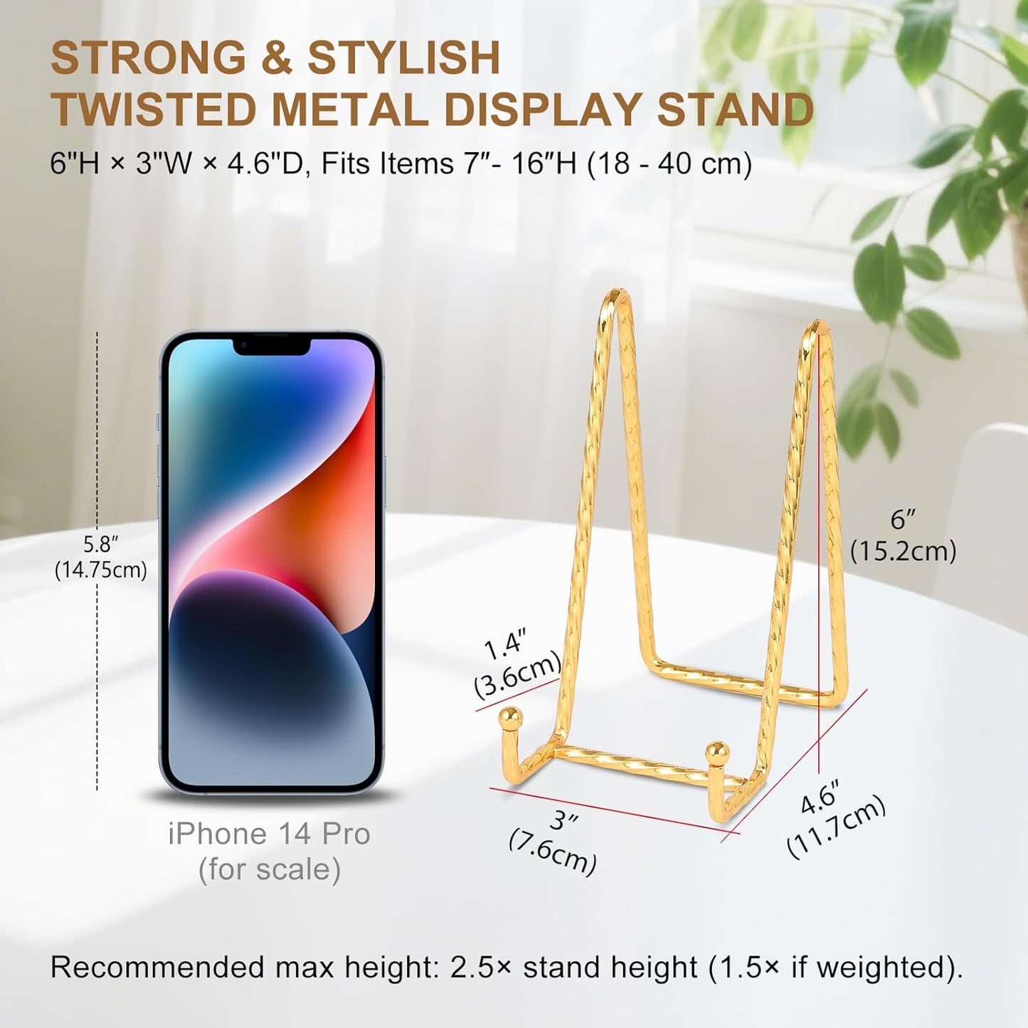 Plate Holder Easel Display Stand - 6 Inch Twisted Metal Wire Plate Stands - Picture Frame Stand - Tabletop Easels for Display Decorative Plates | Pictures | Books | Plaques | Tablets - 3 Pack - Gold