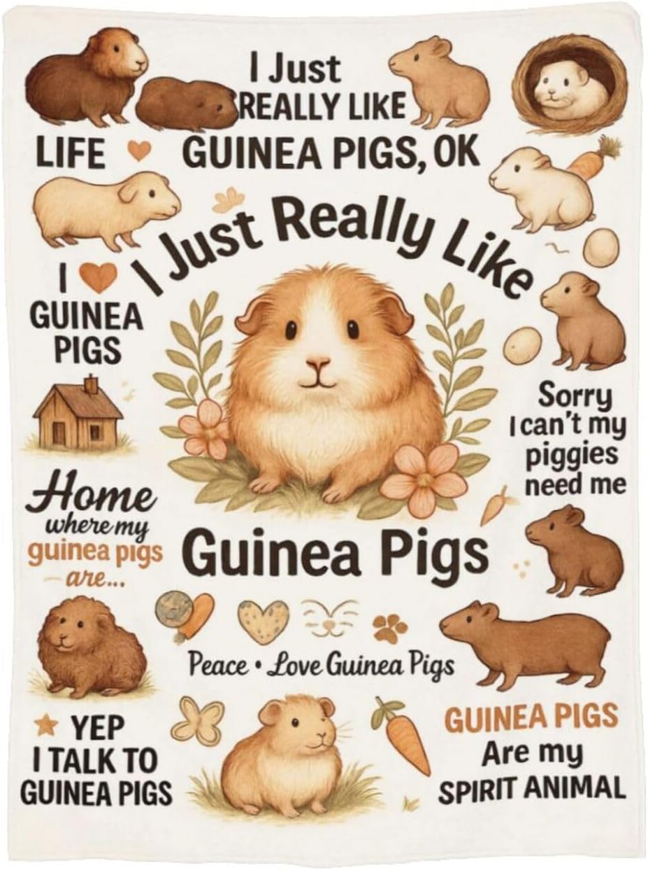 Guinea Pig Throw Blanket I Just Really Like Guinea Pigs Blanket Soft Cozy Fleece Fuzzy Plush Warm Stuff Bedding Animal Blankets for Boys Girls Kids Adult Men Women 40"X50"