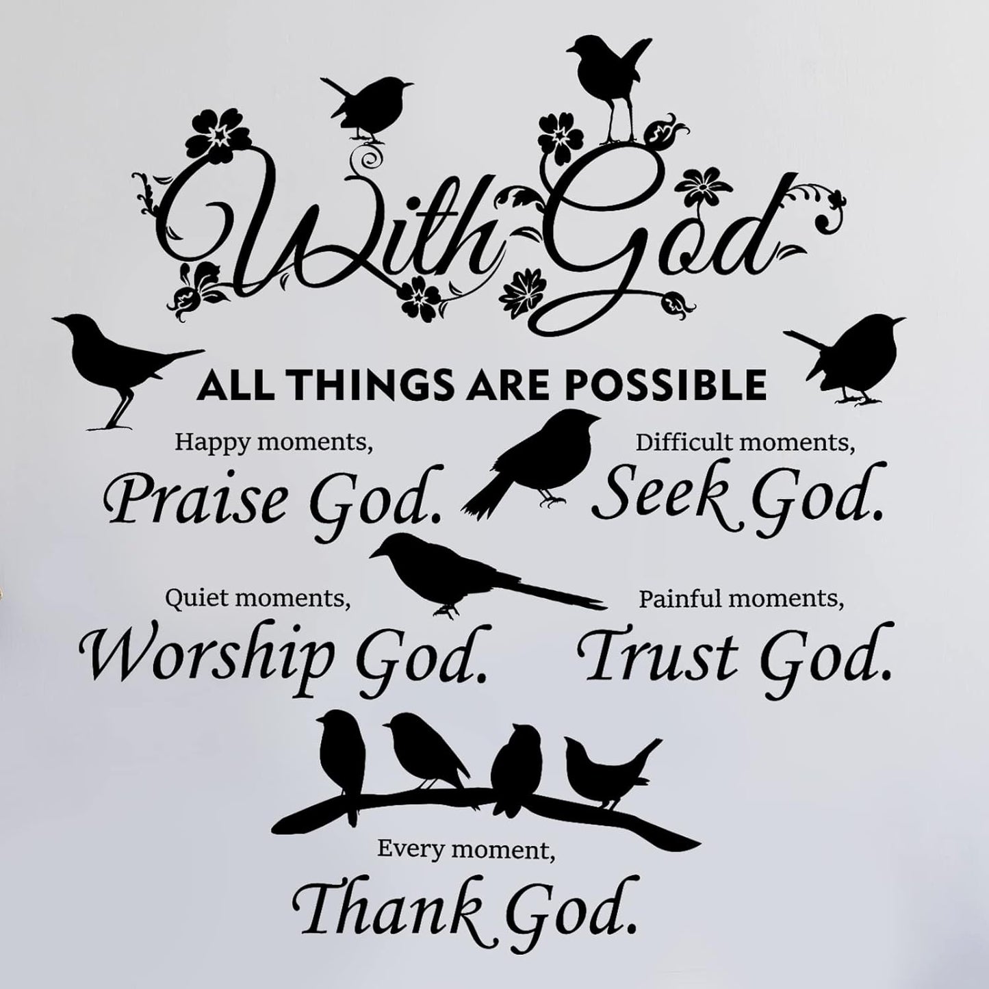 2 Pieces Bible Verse Wall Decal Scripture Quote Sticker - With God Things Are Possible Vinyl Christian Praise God DIY Inspirational Sayings Wall Art for Home Bedroom Decor