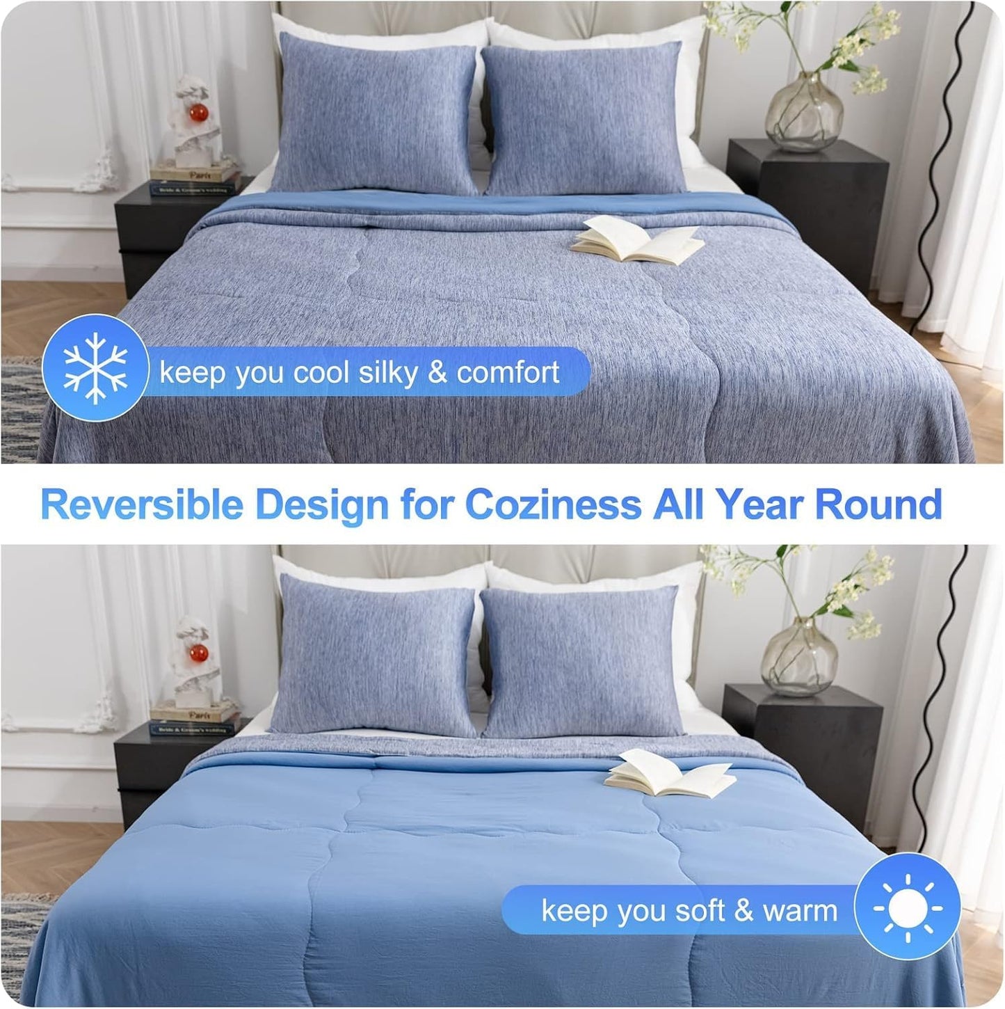 CHOSHOME Cooling Comforter Twin Size, Cooling Blanket with Q-Max 0.45 Arc-Chill Cooling Fiber for Hot Sleeper and Night Sweats, Cool Soft Thin Breathable Summer Comforter for Bed, (60" x 80", Blue)