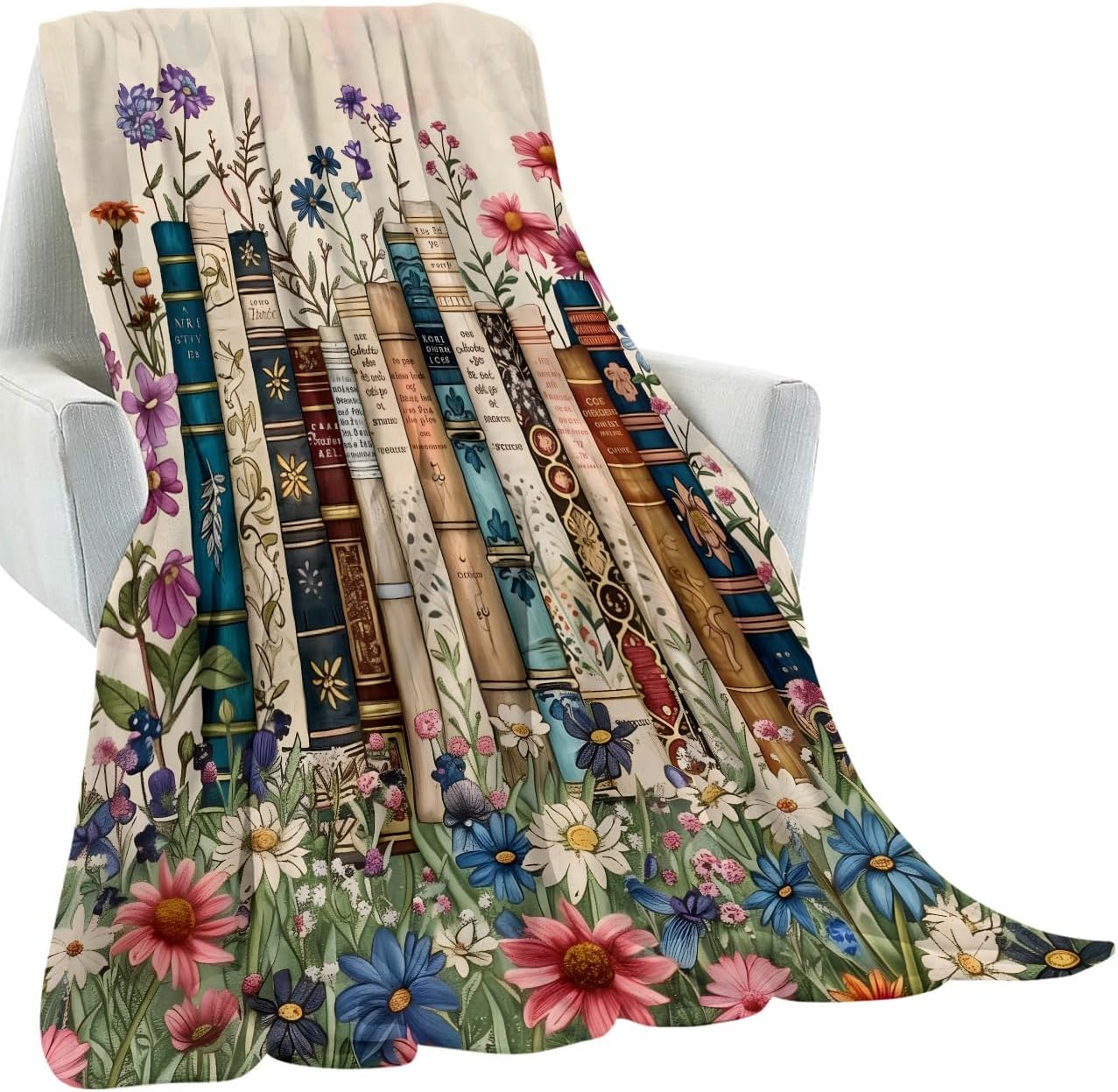 Vintage Book Blanket Gifts for Kids Girls Women,Retro Readers and Floral Throw Blankets,Soft Comfy Lightweight for Room Couch Bed Modern Reading Decor,Literary Lover 60x50in