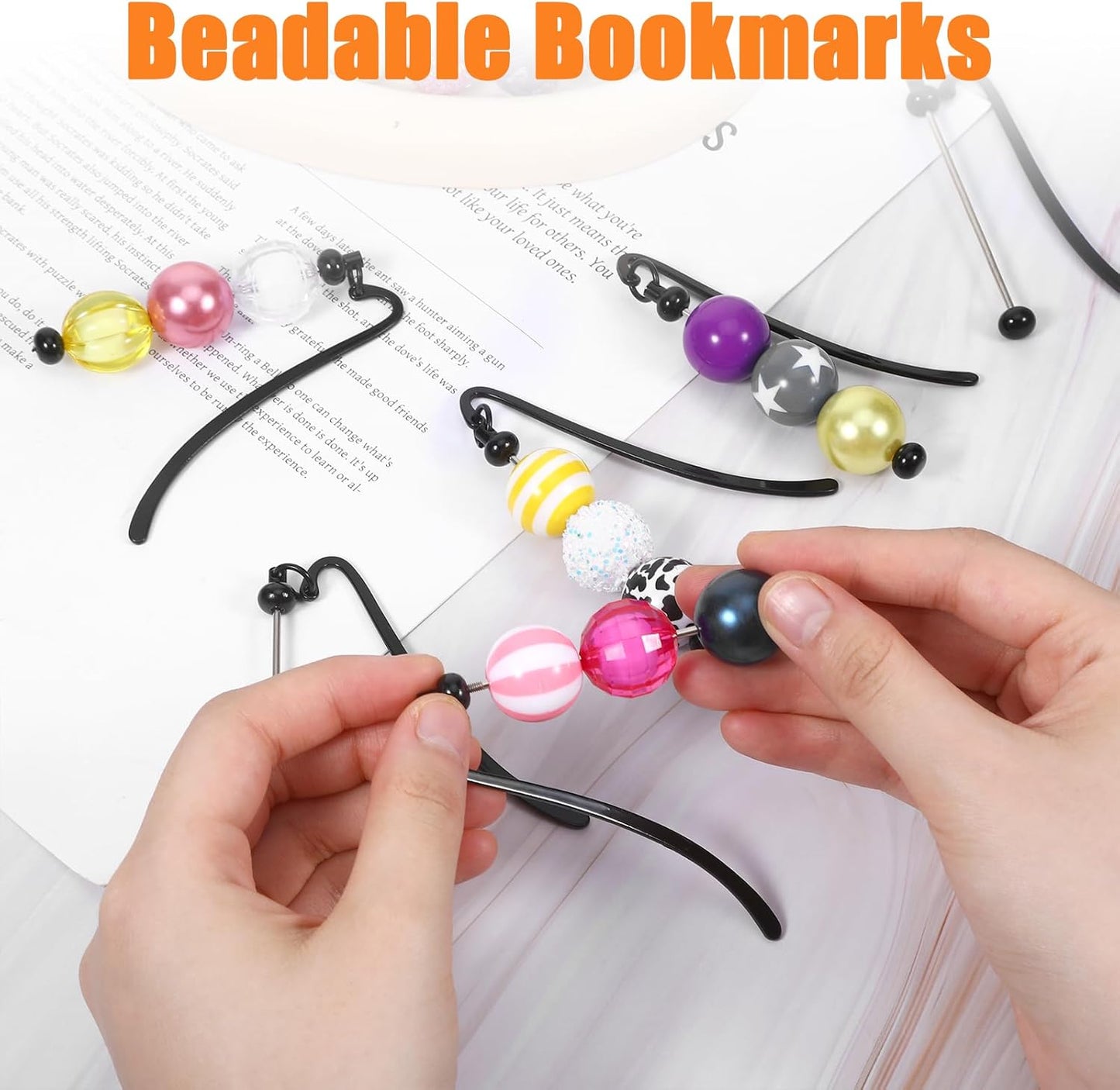 24 Pcs Beadable Bookmarks DIY Metal Bookmark Bar, Metal Beadable Blank Bar Beaded Bookmark Craft Jewelry Pendant DIY Modern, Charm Gifts for Book Lovers, Students, Teachers Office Supplies (Black)