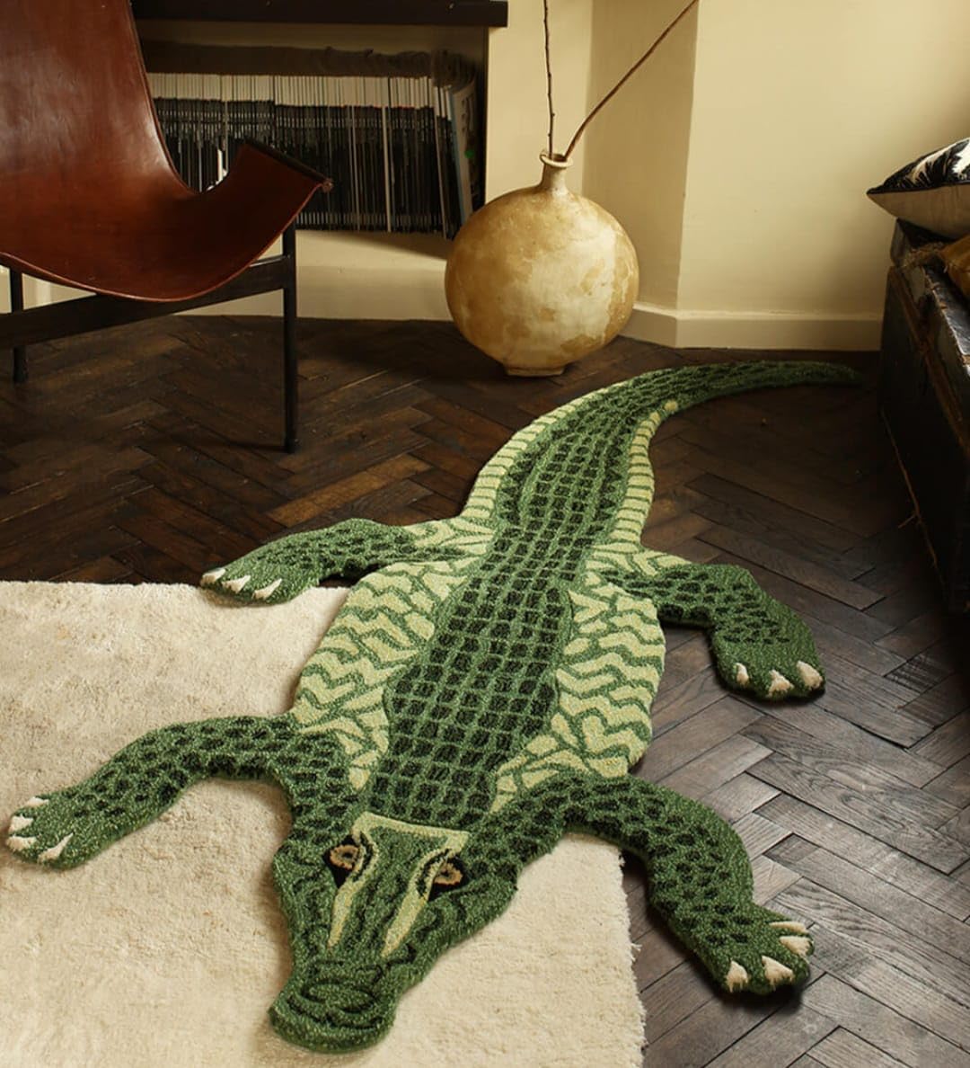 Handmade Hand Tufted Wool Crocodile Rug – Animal Shape Kids Room Area Rug with Cotton Backing – Soft Plush Decorative Carpet for Nursery, Bedroom & Living Room by Modern Carpet (6x9 ft)