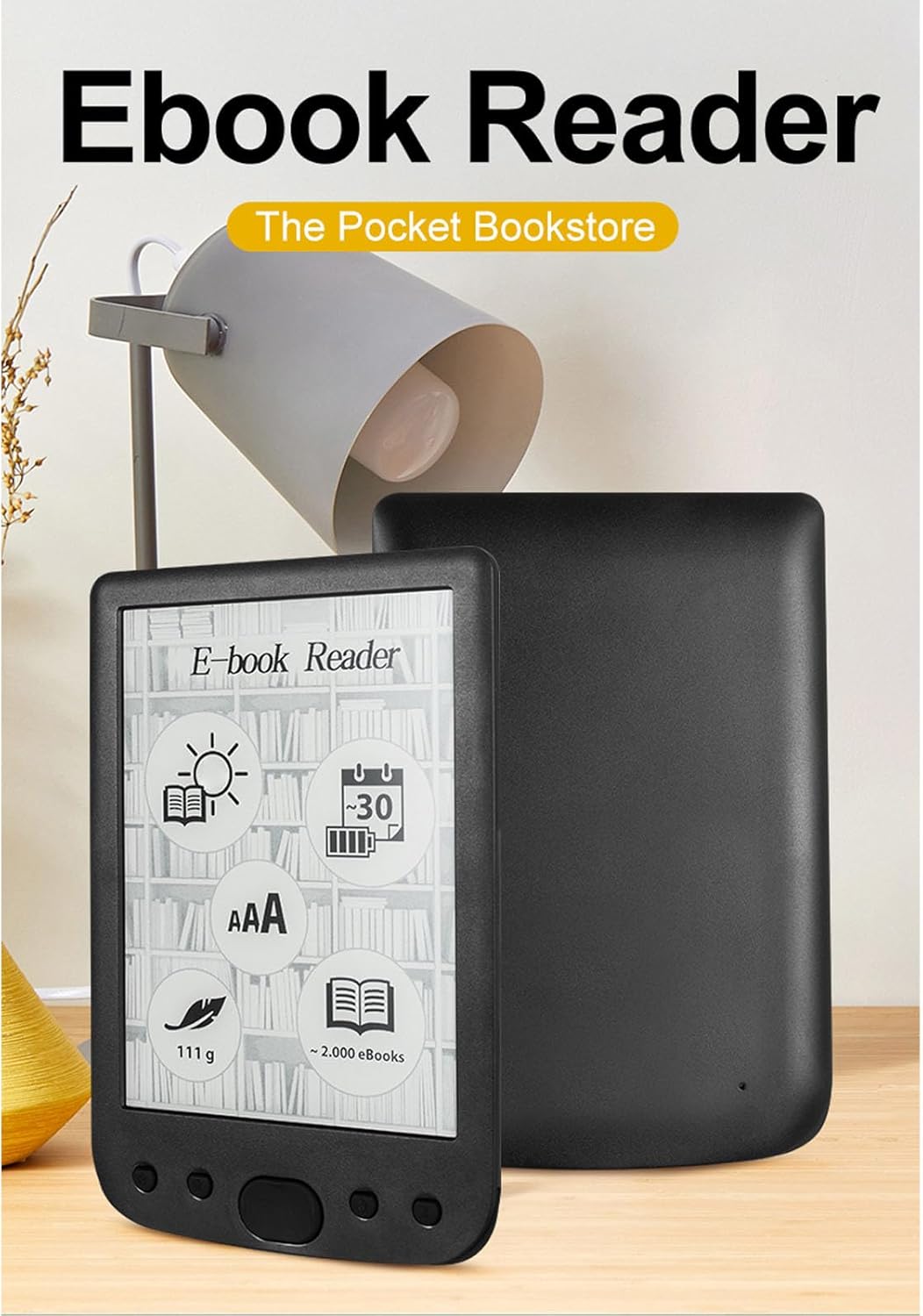 Fabater 6 Inch E Reader, 800 x 600 HD Ink Screen High Resolution Ebook Reader, Reading Tablet with Large Touch Screen Adjustable Brightness for PDF TXT DOC EPUB MOBI Support (16GB)