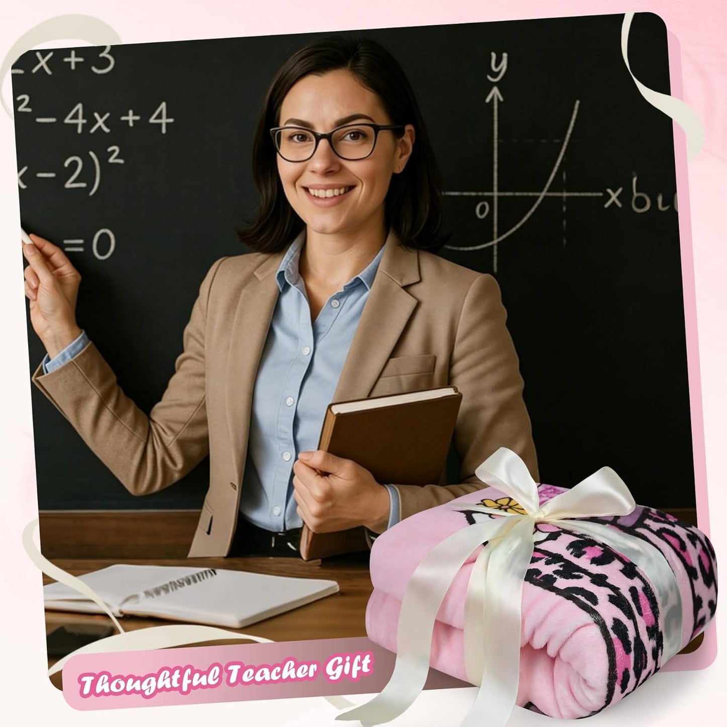 Teacher Appreciation Throw Blanket Thick 60''x50'' Extra Cozy Soft Heavyweight Fleece Couch Blanket Back to School Thank You Teacher Appreciation Gifts for Educators Tutors,1 Pack (Pink Leopard)