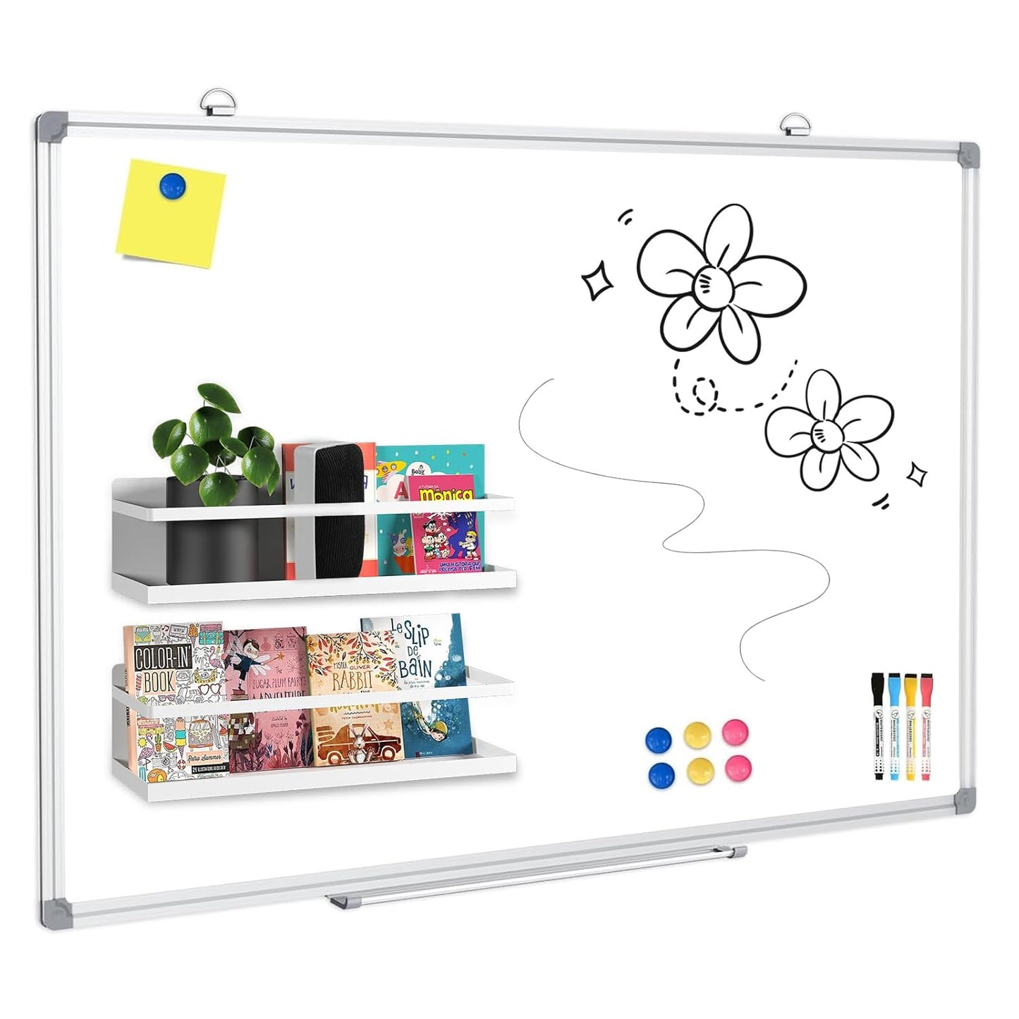 Metal Magnetic Book Shelf for Whiteboard, Metal Magnetic Bookshelf, Book Display Shelf for Teacher Kids Classroom Office (White)