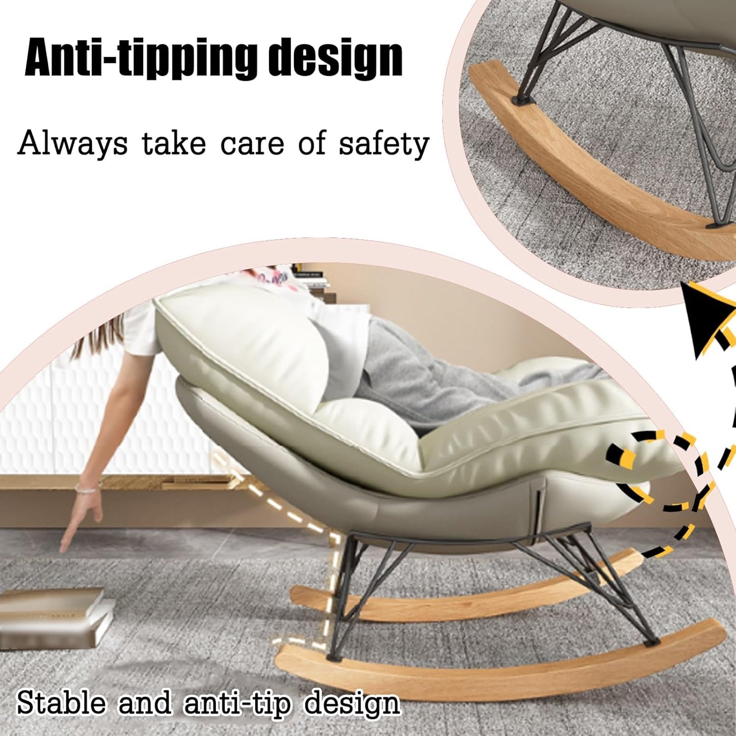 LSLYTQ Rocking Chairs, Rocking Chair for Nursery, Rocking Chairs for Adults, Relaxing Chair, Bedroom Chair, with Soft Lumbar and Wood Legs Recliner Relaxing Chair, for Balcony Living Room Bedroom