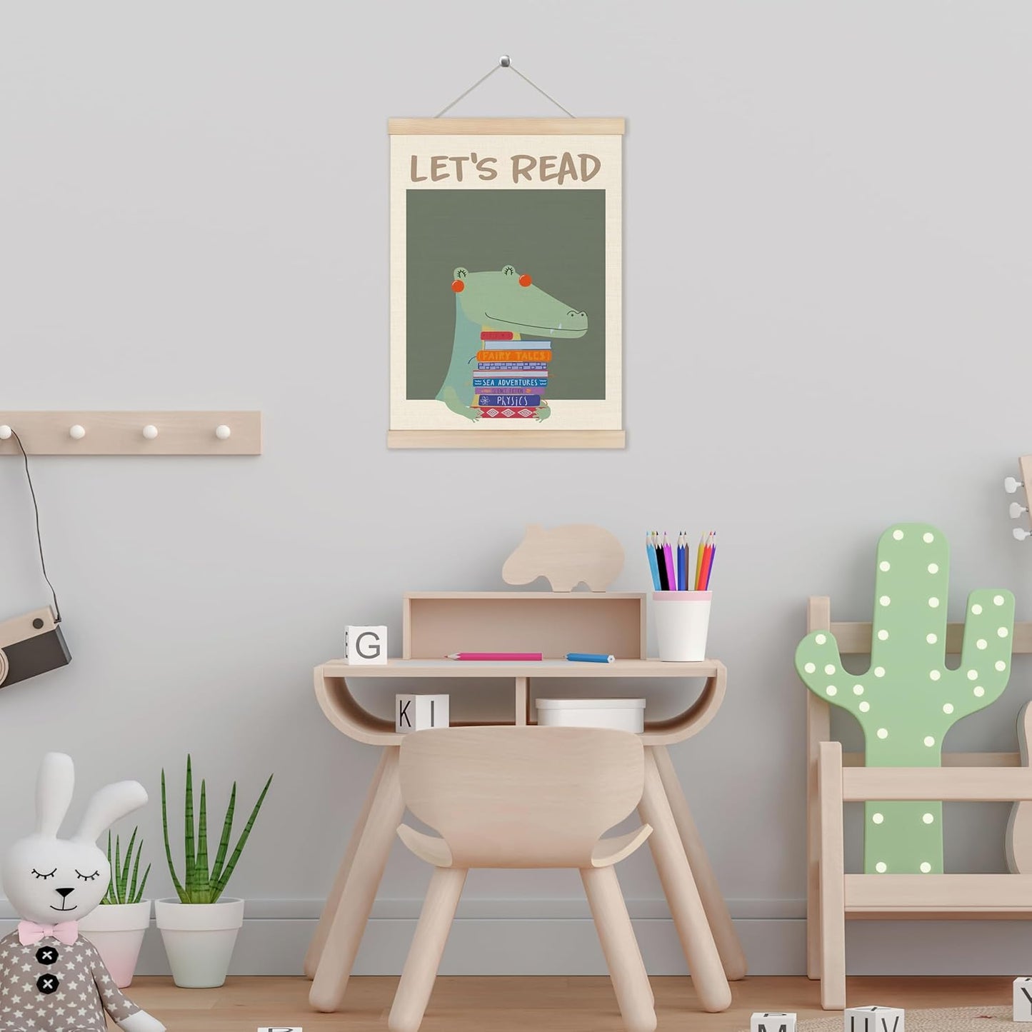 HUGANE Dinosaur Wall Decor, Let's Read Dinosaur Wall Art Poster, Posters for Boys Kids Room Playroom Nursery Classroom, Reading Nook Decor,2x16 Inches(Color-2)