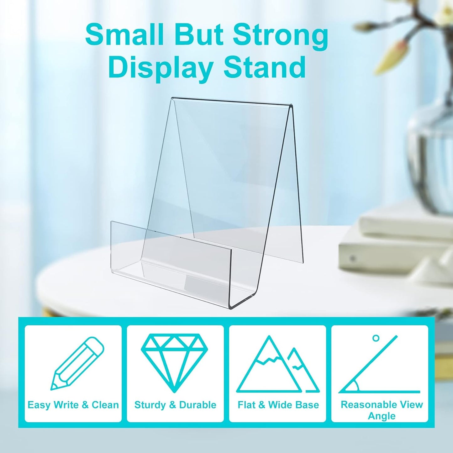 Boloyo Acrylic Book Stand with Ledge,6PC 4 Inch Clear Acrylic Display Easel Transparent Display Stand Holder Tablet Holder for Displaying Books,Magazine,Plate,Pictures,Artworks, CDs