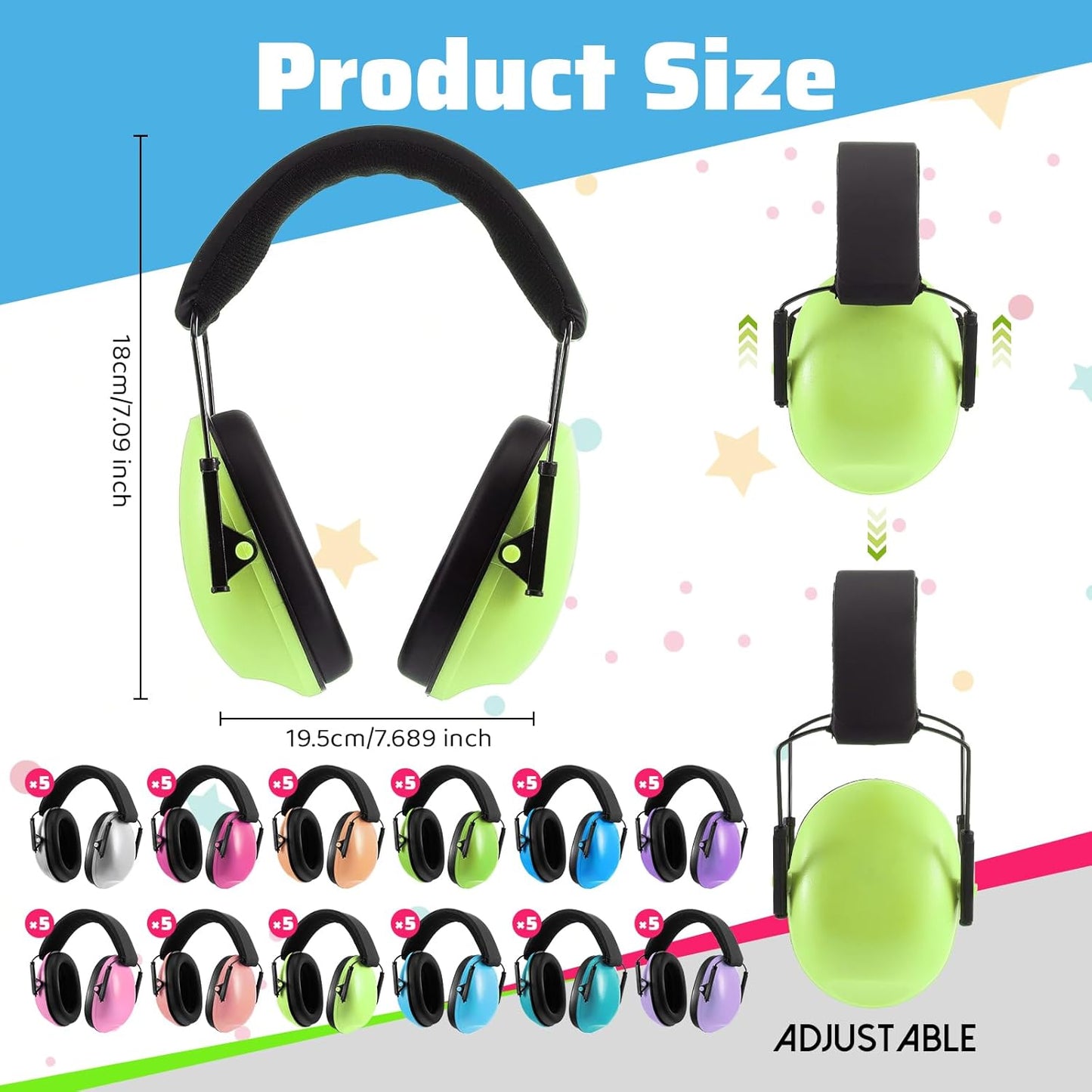 Amylove 60 Pcs Kids Ear Protection Noise Cancelling Headphones Noise Reduction Ear Muffs 27dB Hearing Protection (12 Colors)