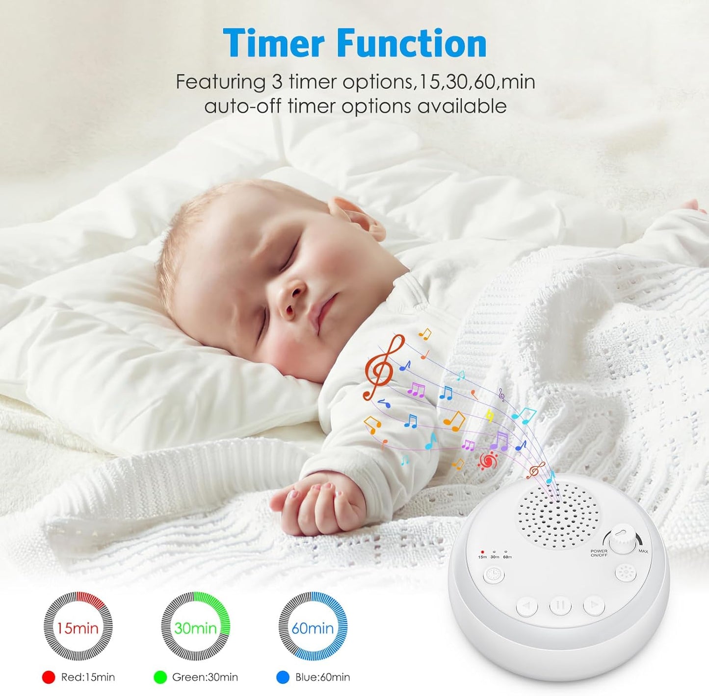 AMIR Sound Machine White Noise Machine with 16 Soothing Sounds for Baby Adults Kids Sleep, 3 Timers and Night Lights, Type-C Charging, Noise Canceling, Sound Therapy for Travel Office Home