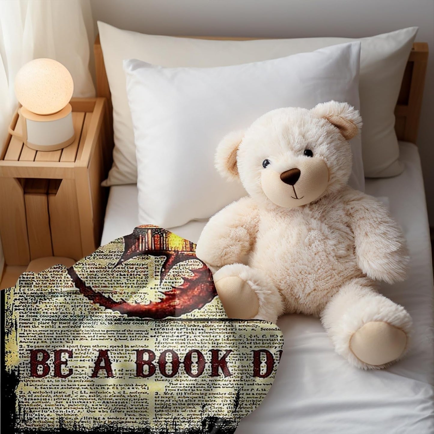 Book Dragon Fleece Blanket Cozy Throw for Book Lovers, Vintage Dragon Design on Text Background, Warm and Soft Reading Blanket for Home, Couch, or Bed (L80 xW60)