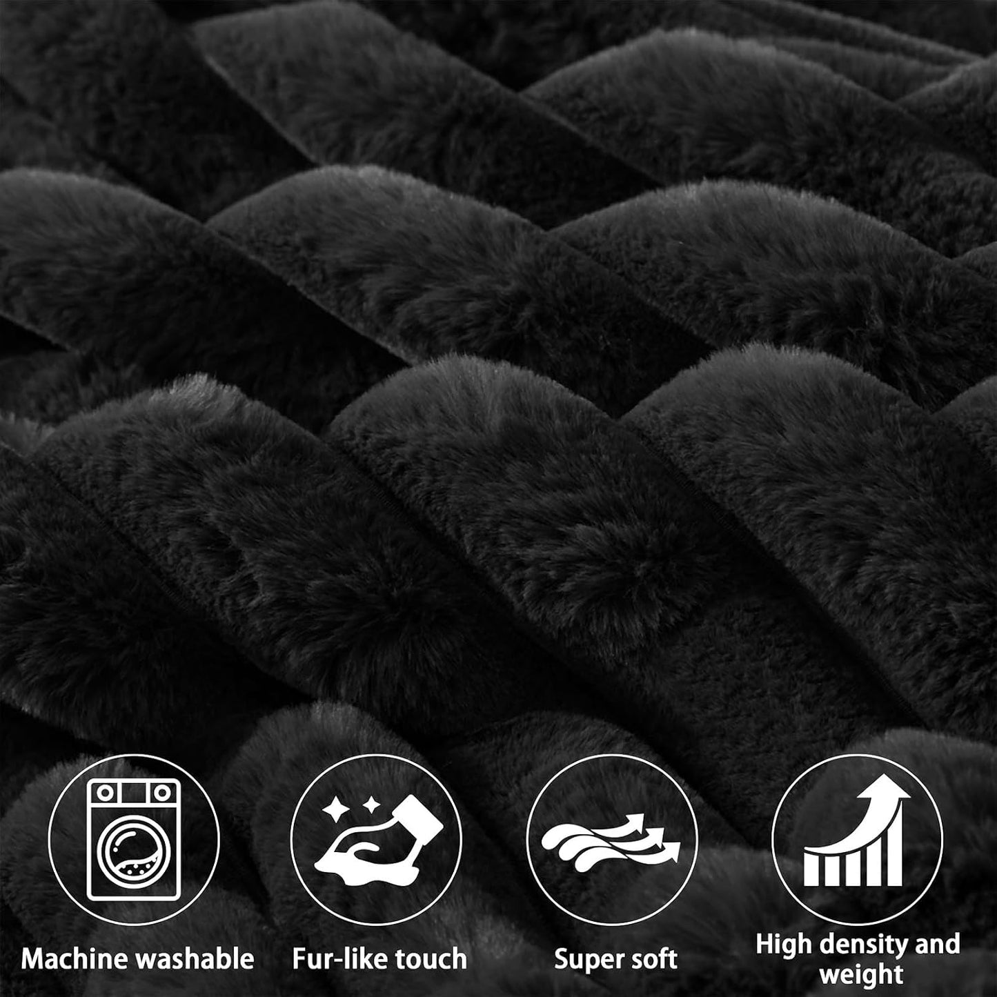 Faux Fur Headboard Pillow with 2 Pack Neck Roll Pillow Large Headboard Pillow Soft and Supportive with Removable Cover (Black, Twin)
