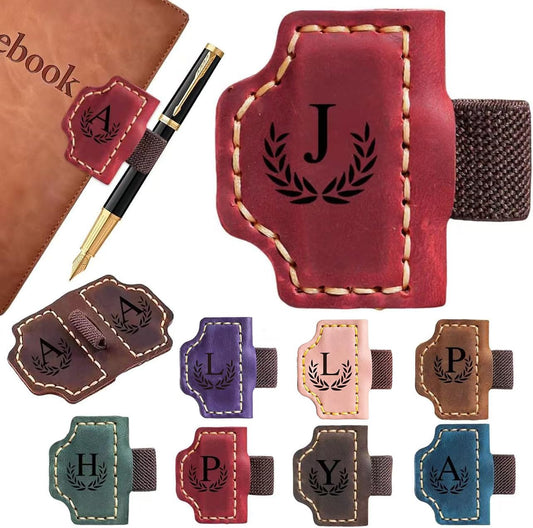 Custom Bygone Mark Bookmark with Pen Holder, 26 Letters Name Initial Erebloom Personalized Magnetic Leather Book Mark, Magnetic Pen Holder Bookmark for Reading Men Women (Red, J)