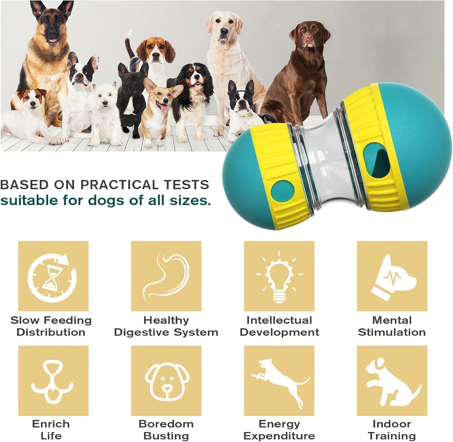 Adjustable Treat Dispensing Dog Toy, Puzzle & Enrichment, Tough Slow Feeder, Food Dispenser, Interactive Chase Toys for Small to Large Dogs, Green by BSISUERM