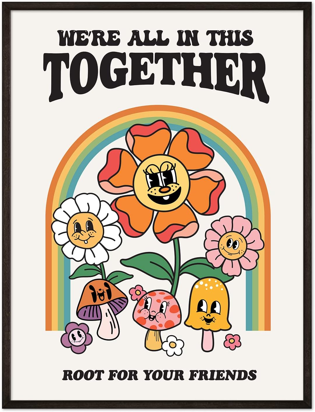 Retro Flower Poster, Groovy Hippie Wall Art, Retro 60s 70s Poster, Positive Quote Wall Art, Cute Room Decor, Cool Wall Decor