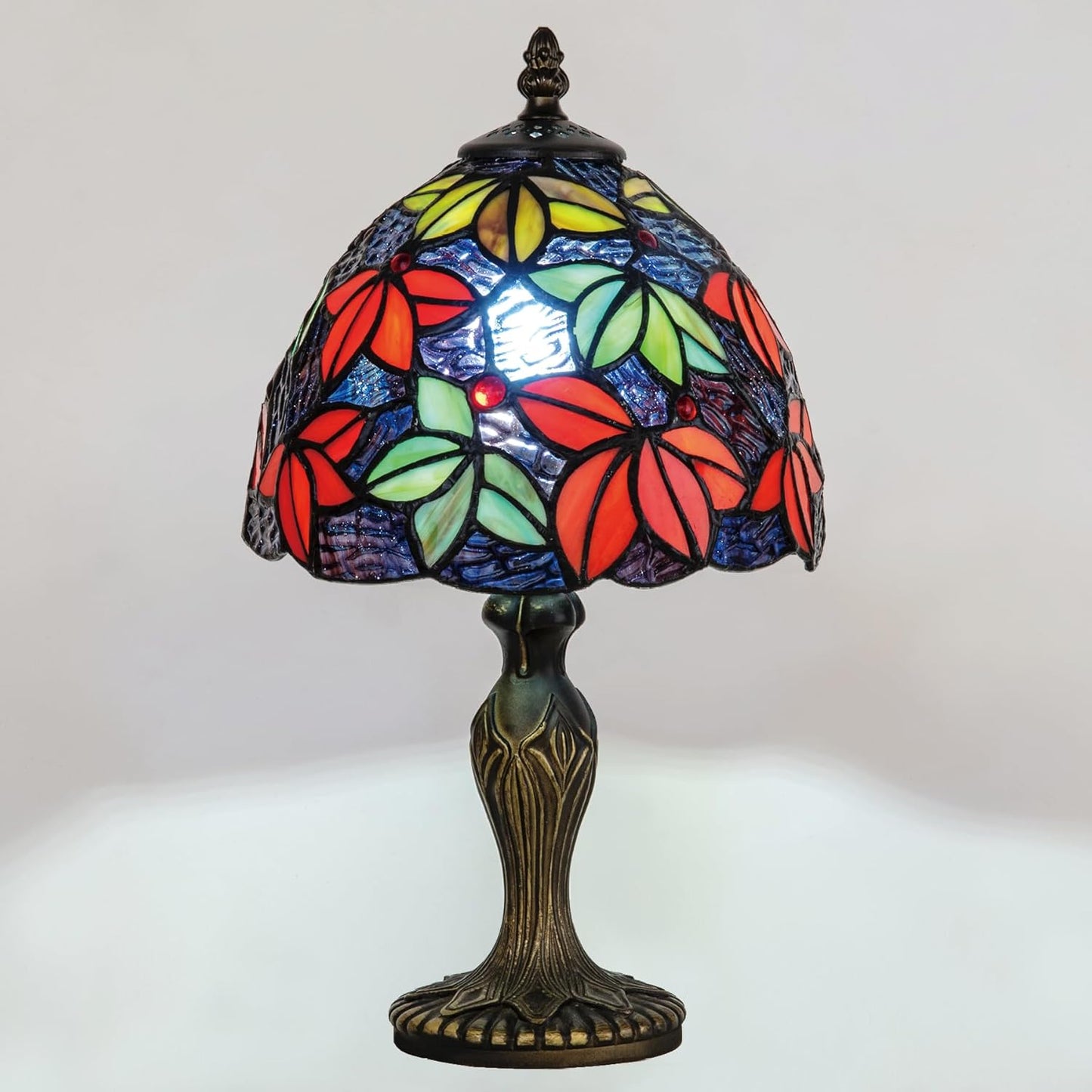 Tiffany Stained Glass Bedside Table Lamp 8-inch Purple Blue Maple Leaf Floral Lampshade Nightstand Light for Bedroom Dorm Living Hallway Coffee Table Office Housewarming Gift (Blue Purple)