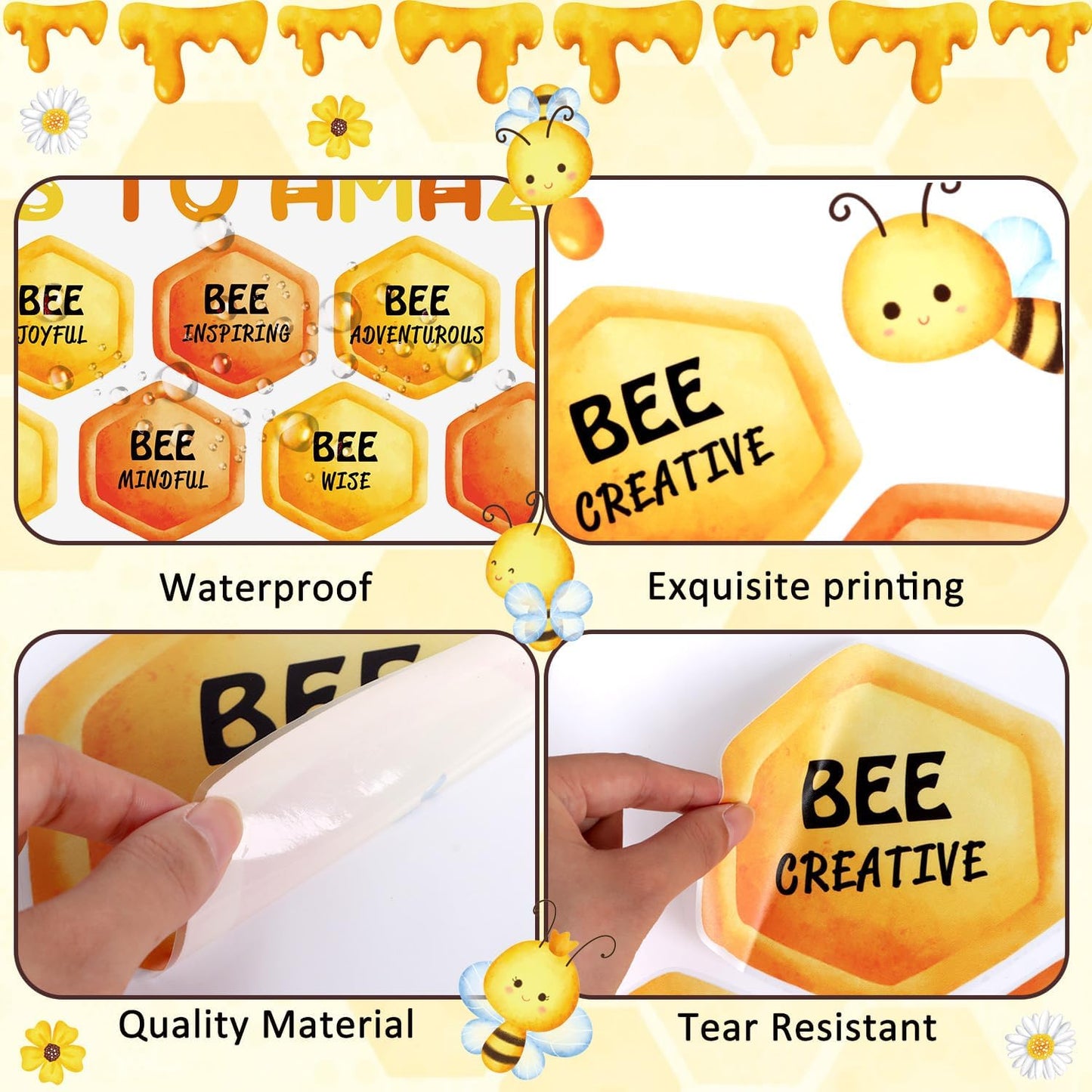 IARTTOP Motivational Bee Wall Sticker(90x60cm) Amazing Classroom Bulletin Board Bee Honey Wall Decals Inspirational Classroom Door Decoration Positive Saying Decals for School Window Playroom Decor