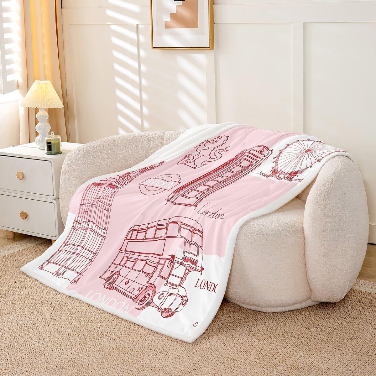 London Kids Throw Blanket,Telephone Booth Big Ben Bus Hand Painted Bed Blanket for Boys Girls Adults,Famous Urban Architecture Fleece Blanket,Romantic Fuzzy Blanket,Throw Size (50 x 60 Inches)