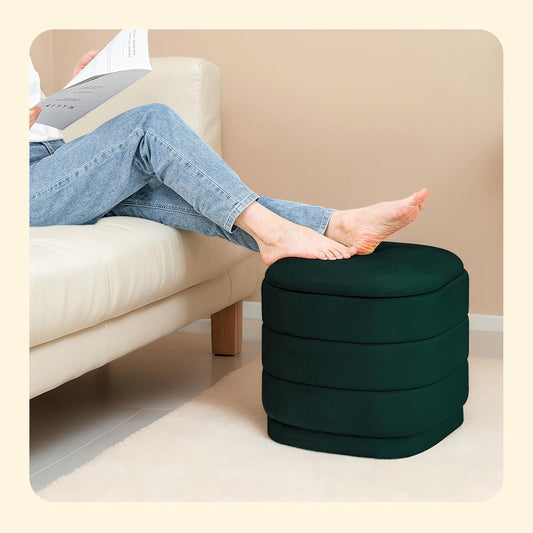 PINPLUS Ottoman with Stroage Square Velvet Ottoman and Tray Removable Foot Rest Coffee Table for Dorm, Living Room,Bottle Green 15" D x 15" W x 15" H