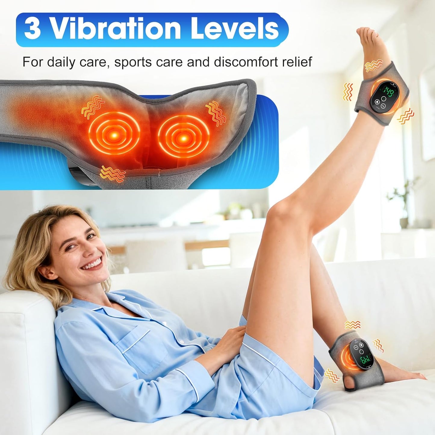 BAISEMAIN 2PCS Foot Renew Massager for Neuropathy - Ankle Heating Pad with Massage, Portable Cordless Design for Home & Travel Use, Gray