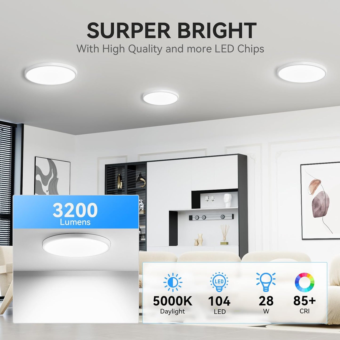 12Pack 3200lm LED Flush Mount Ceiling Light, Super Slim 12 inch Ceiling Light, 5000K LED Light for Bedroom, Living Room, Dining Room, Garage, Office, Warehouse