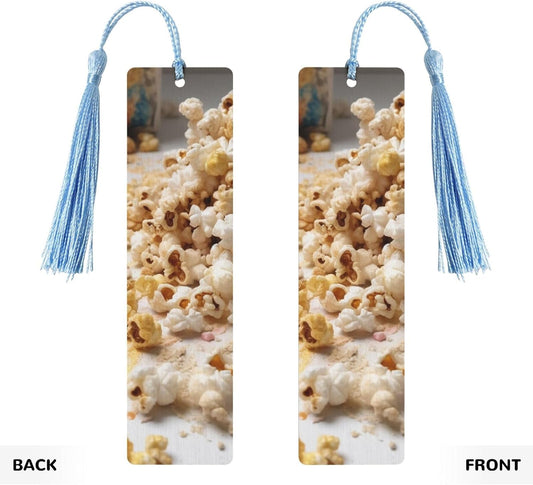 Sprinkle Popcorn Bookmarks Gifts for Women Men, Wooden Bookmarks for Book Lovers, Vintage Book Marks Ornaments with Tassel, Unique Personalized Reading Page Markers Sky Blue