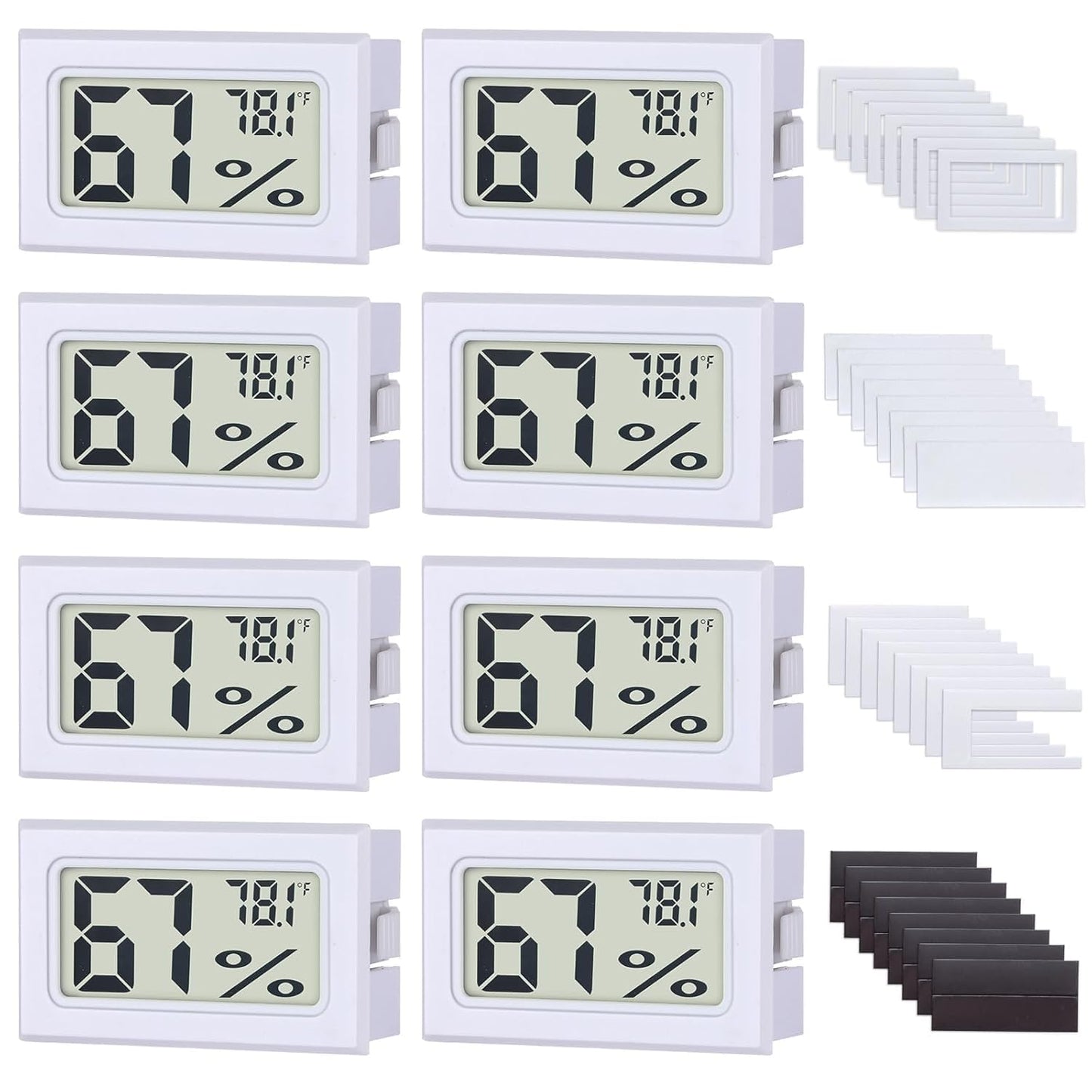 8-Pack Mini Digital Hygrometer Thermometer, Front-View Frame Adhesive for Mason Jar & Reptile Tank, Indoor Humidity Meter Gauge for Greenhouse, Garden, Cellar & Curing, 12-Month Battery