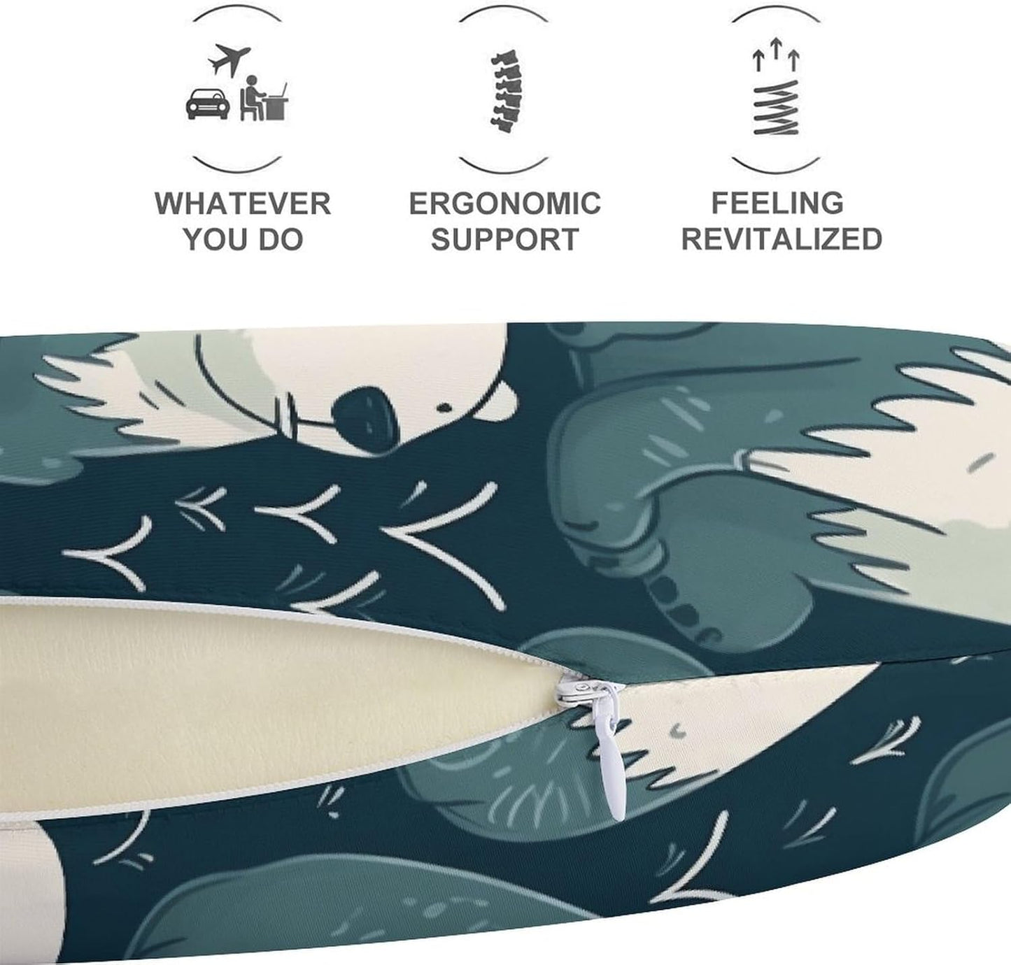 Polar Bear Pattern Neck Pillow Memory Foam U Shaped Pillows Portable Pillows for Shoulder Travel Head Support Pillow with Concealed Zipper for Airplane Car Home Office